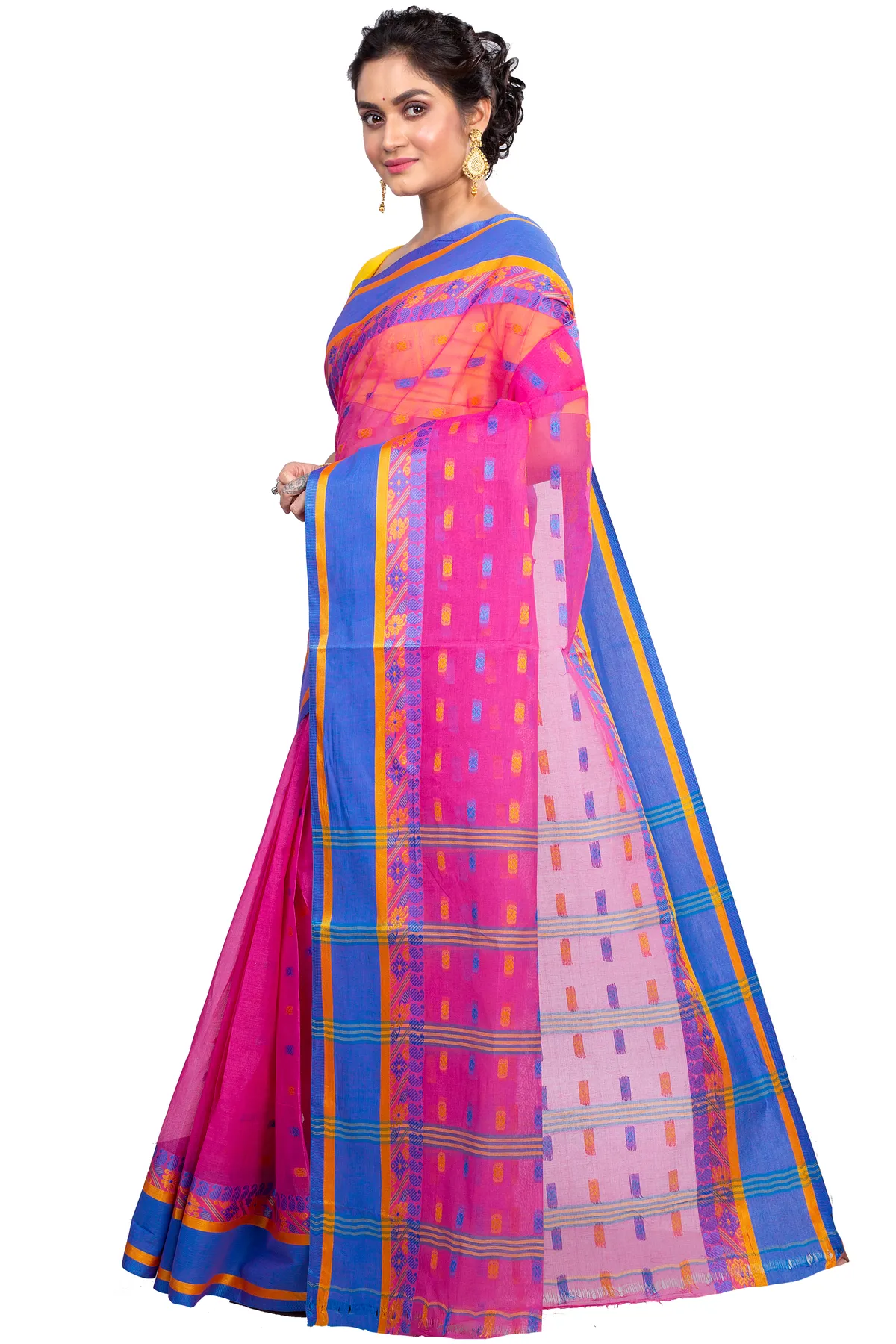 DipDiya Pure Cotton Pink ToraPar Bengal in Every Thread Tant Sarees