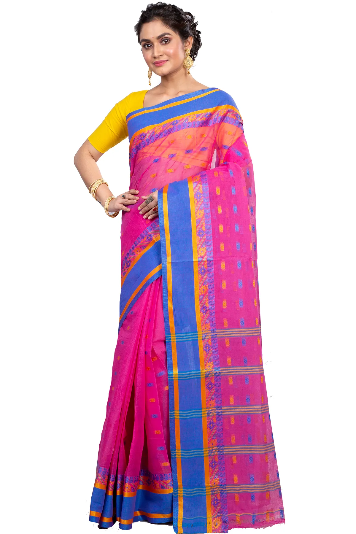 DipDiya Pure Cotton Pink ToraPar Bengal in Every Thread Tant Sarees