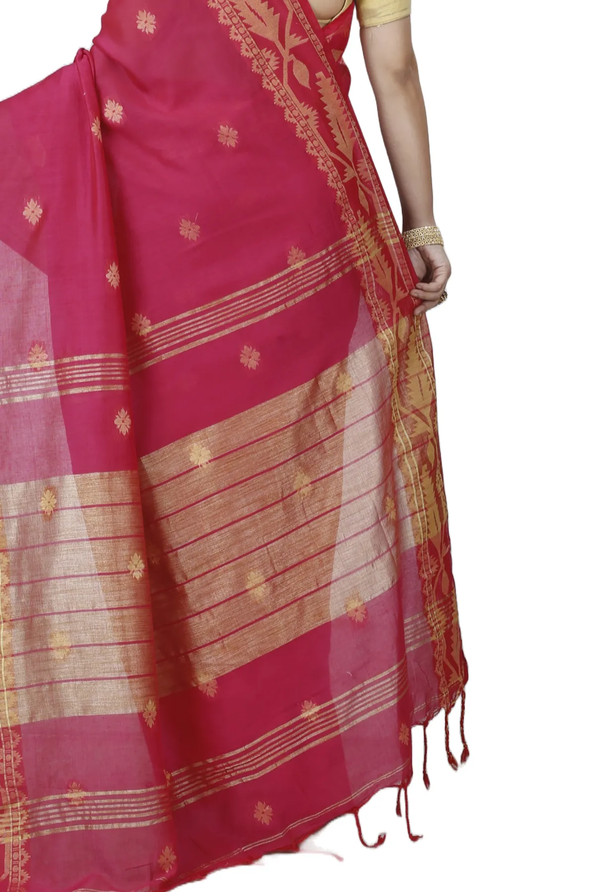 DipDiya Pure Cotton Pink Tuma Timeless Bengal Handloom Sarees
