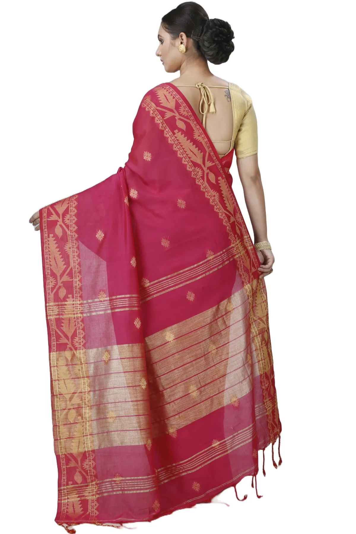 DipDiya Pure Cotton Pink Tuma Timeless Bengal Handloom Sarees