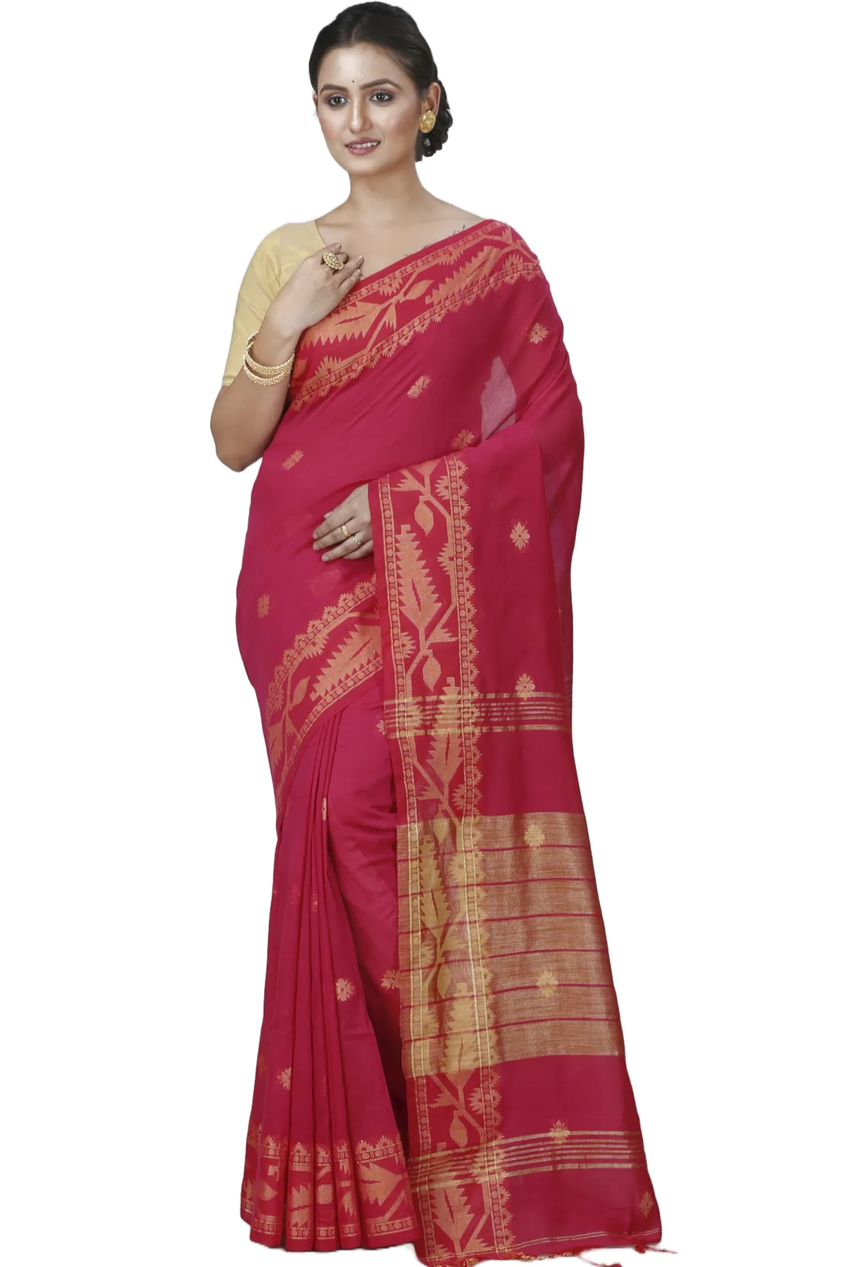 DipDiya Pure Cotton Pink Tuma Timeless Bengal Handloom Sarees