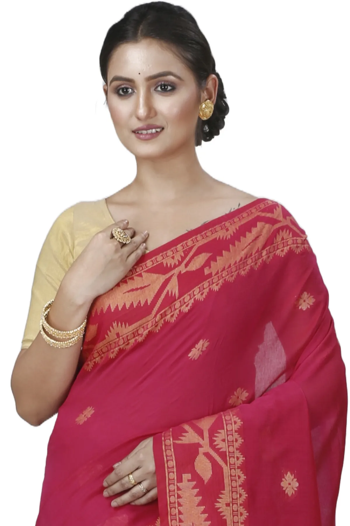 DipDiya Pure Cotton Pink Tuma Timeless Bengal Handloom Sarees