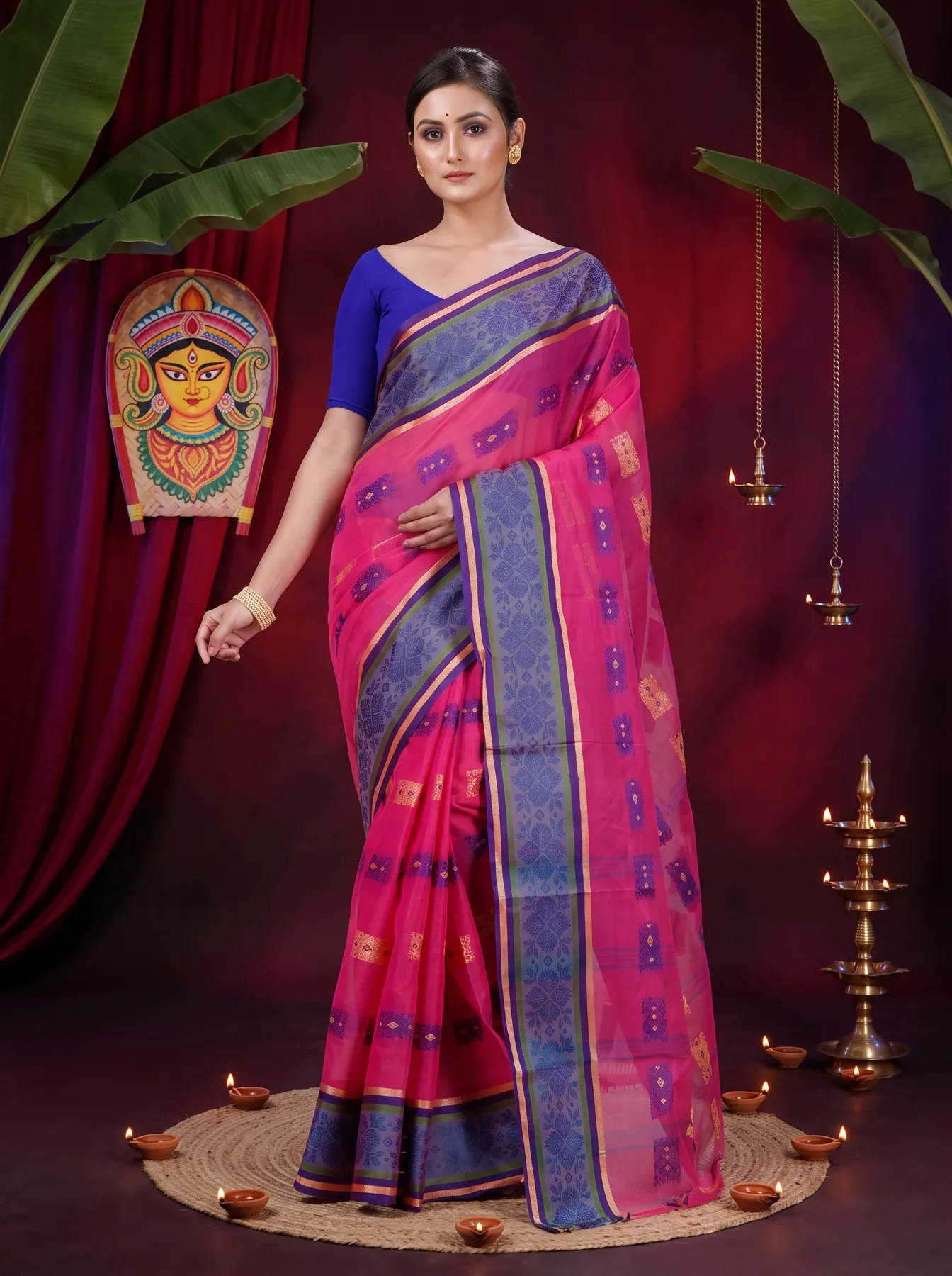 DipDiya Pure Cotton Pink Uditi Artisan Crafted Tant Sarees