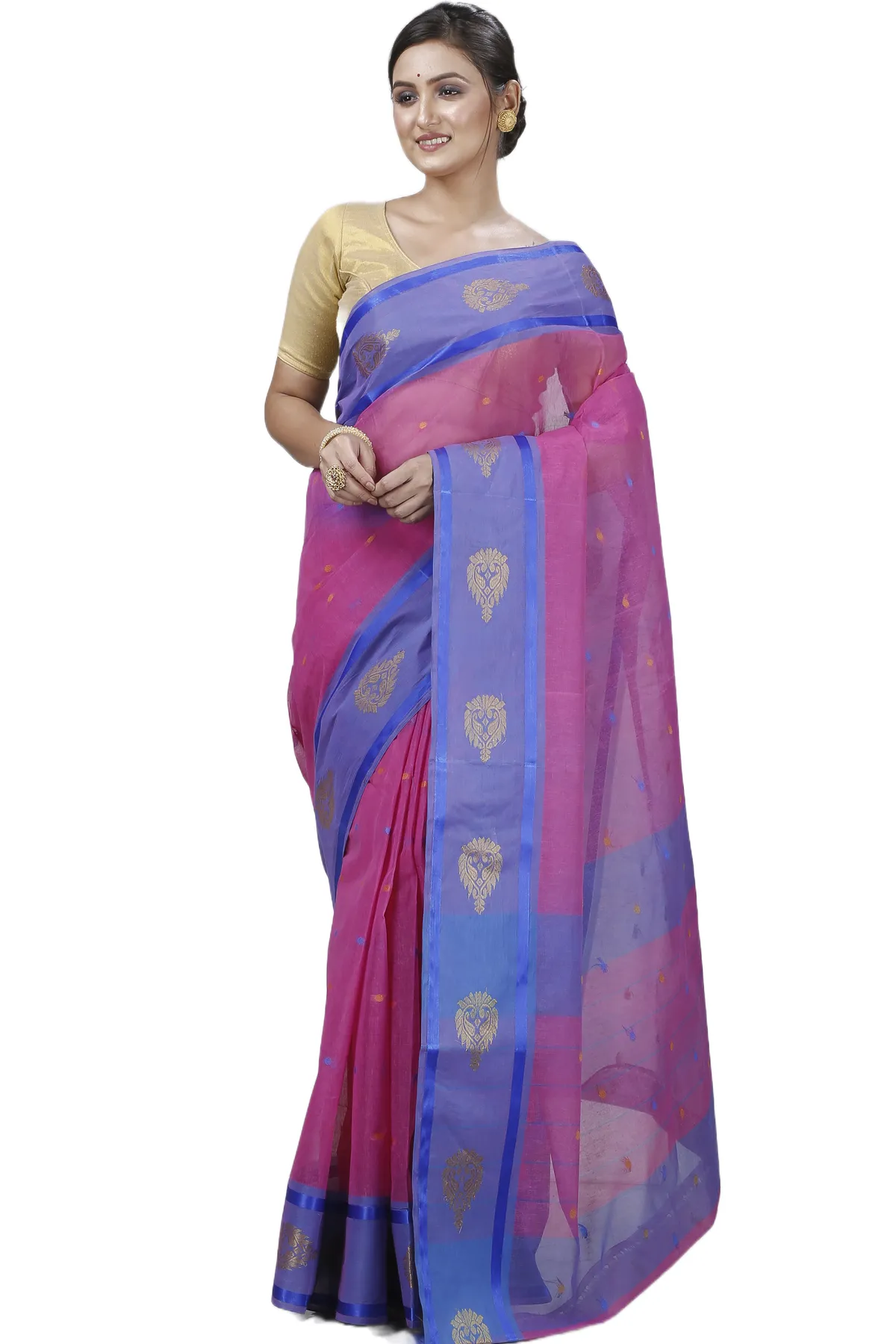 DipDiya Pure Cotton Pink Upala Masterfully Woven Tant Sarees