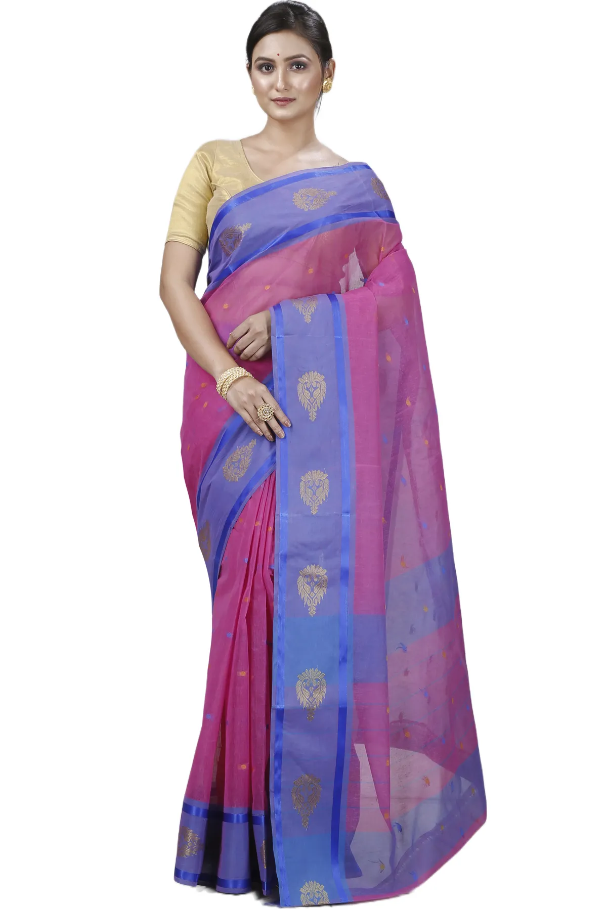 DipDiya Pure Cotton Pink Upala Masterfully Woven Tant Sarees