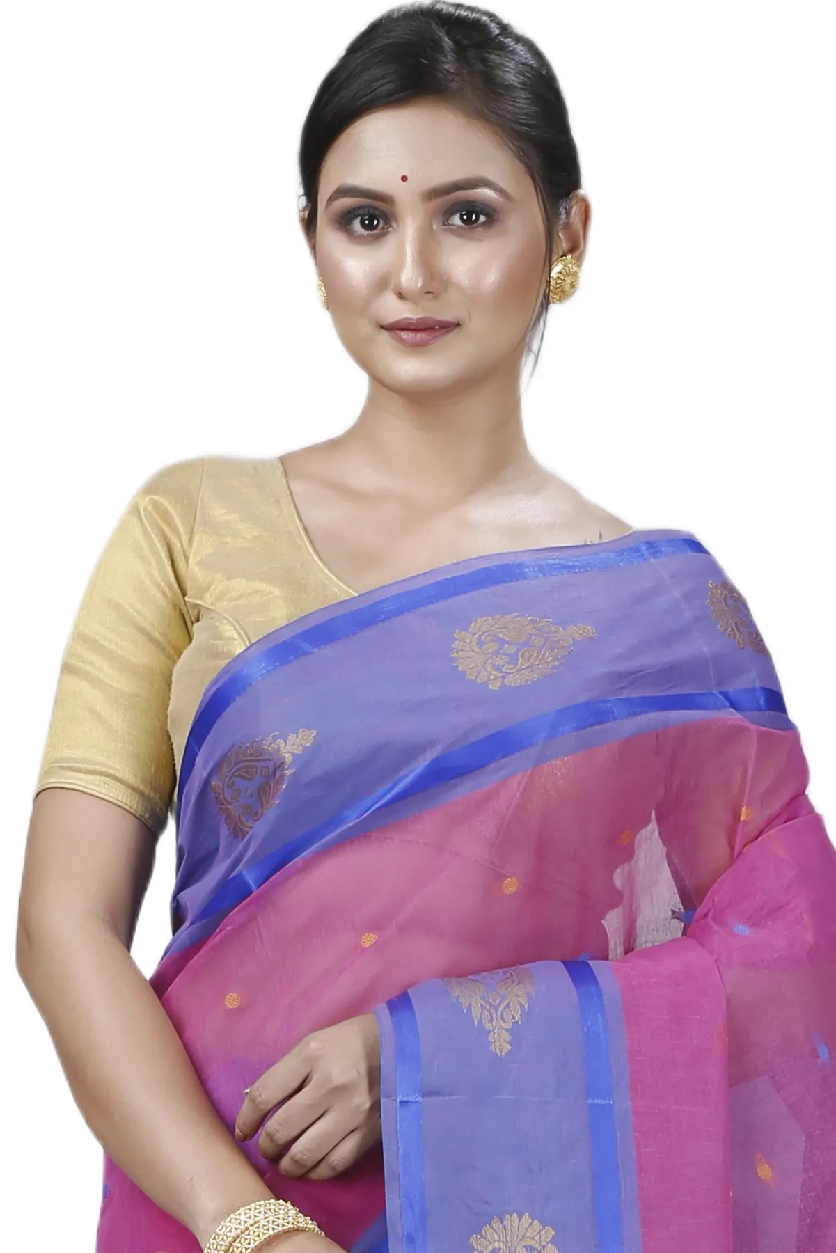 DipDiya Pure Cotton Pink Upala Masterfully Woven Tant Sarees