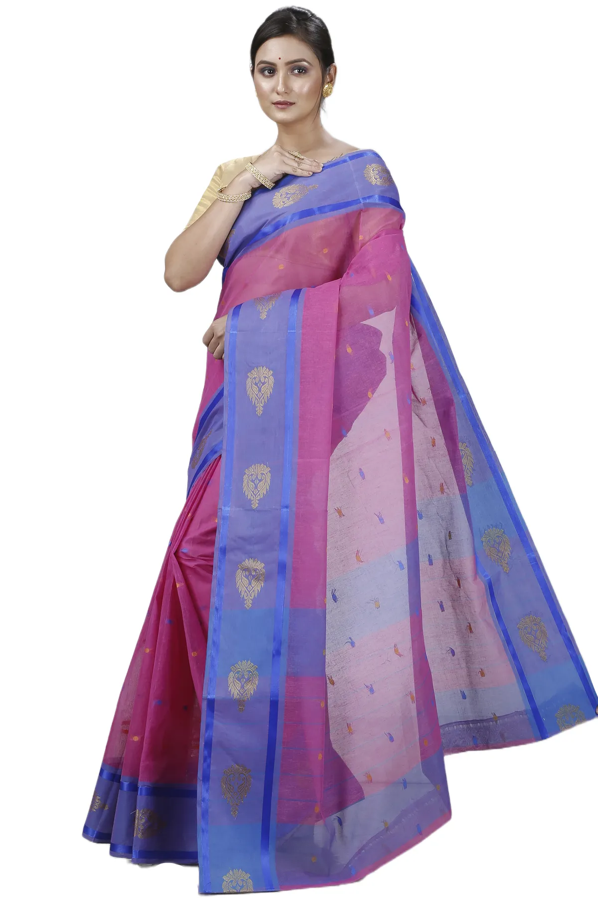 DipDiya Pure Cotton Pink Upala Masterfully Woven Tant Sarees