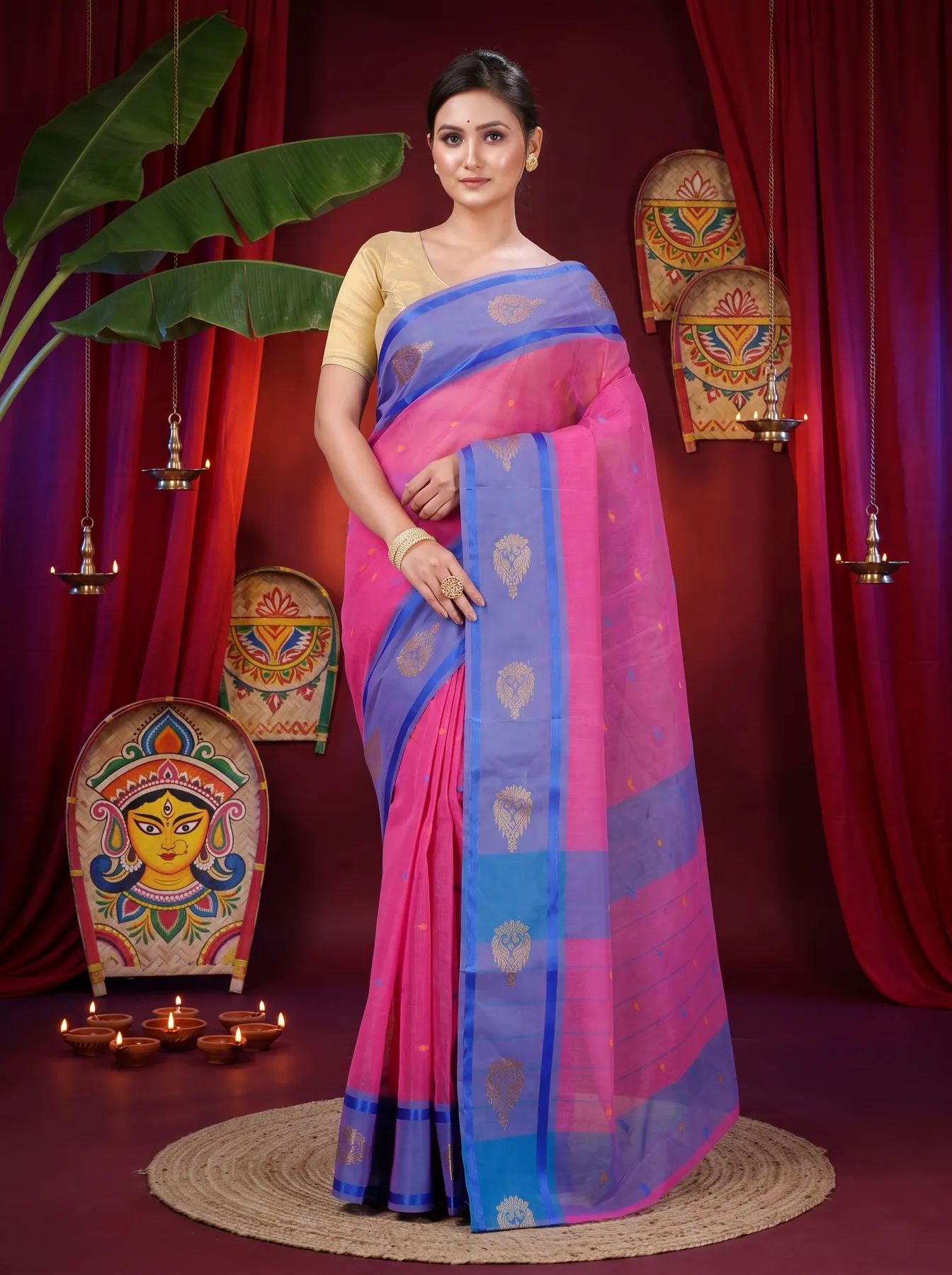 DipDiya Pure Cotton Pink Upala Masterfully Woven Tant Sarees