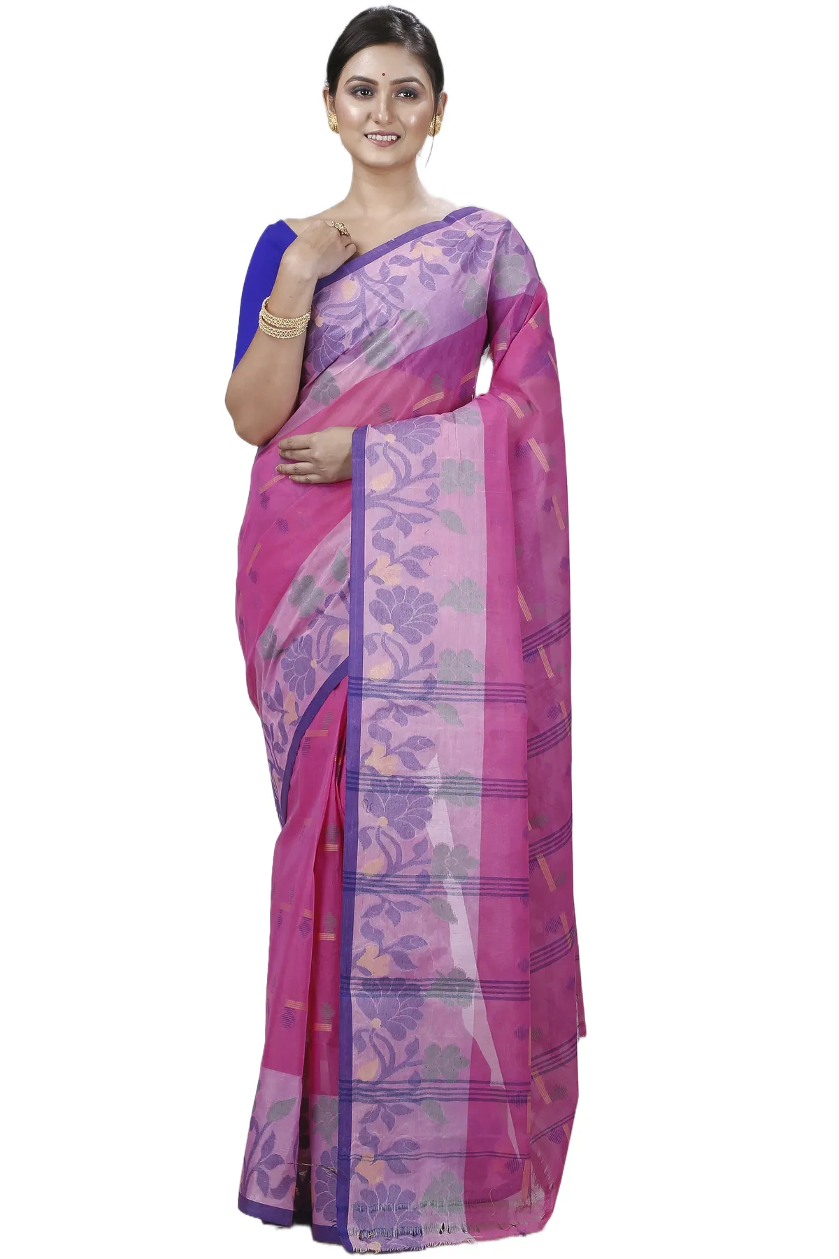 DipDiya Pure Cotton Pink Urva Classic Grace Tant Sarees