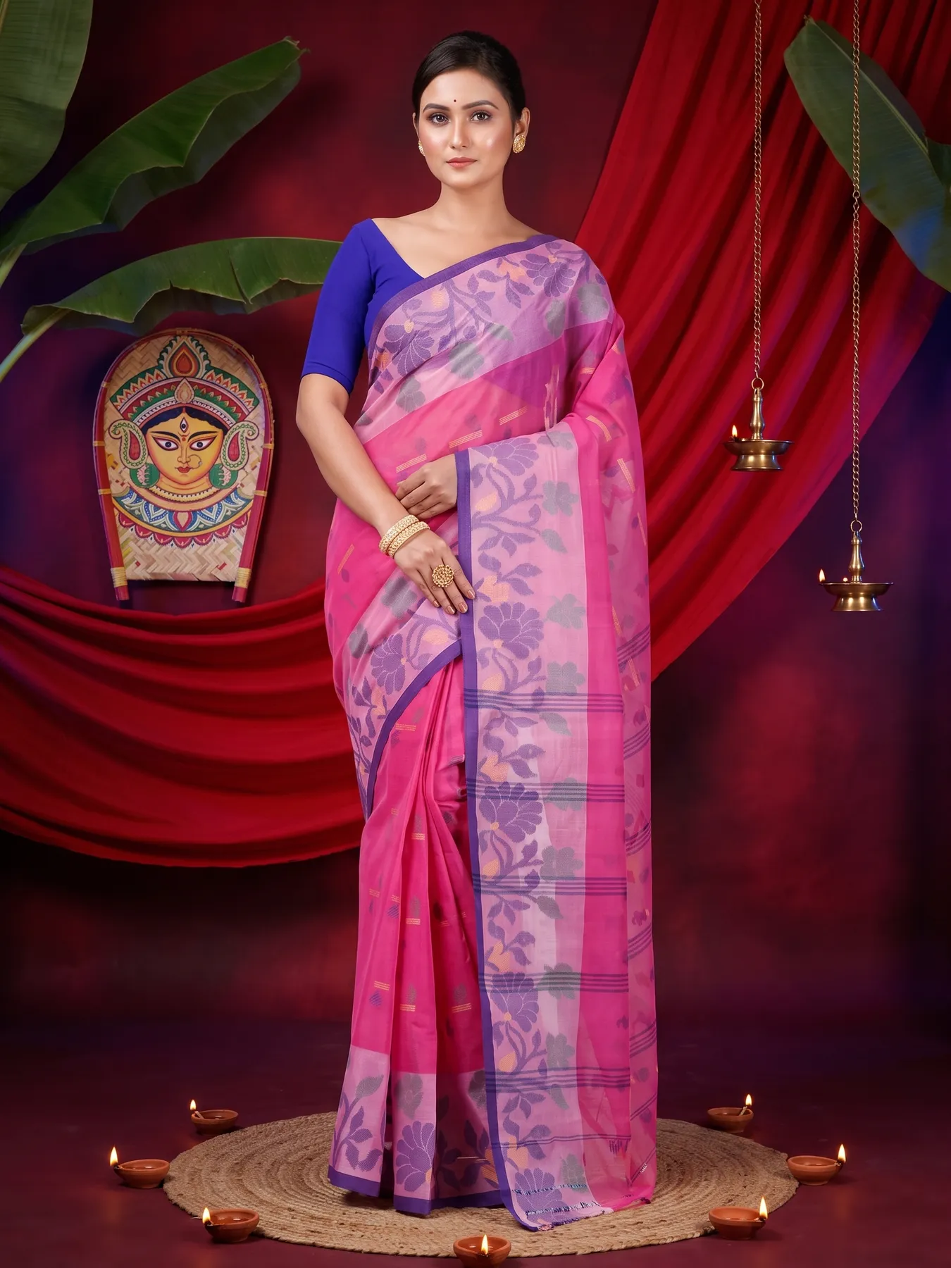 DipDiya Pure Cotton Pink Urva Classic Grace Tant Sarees