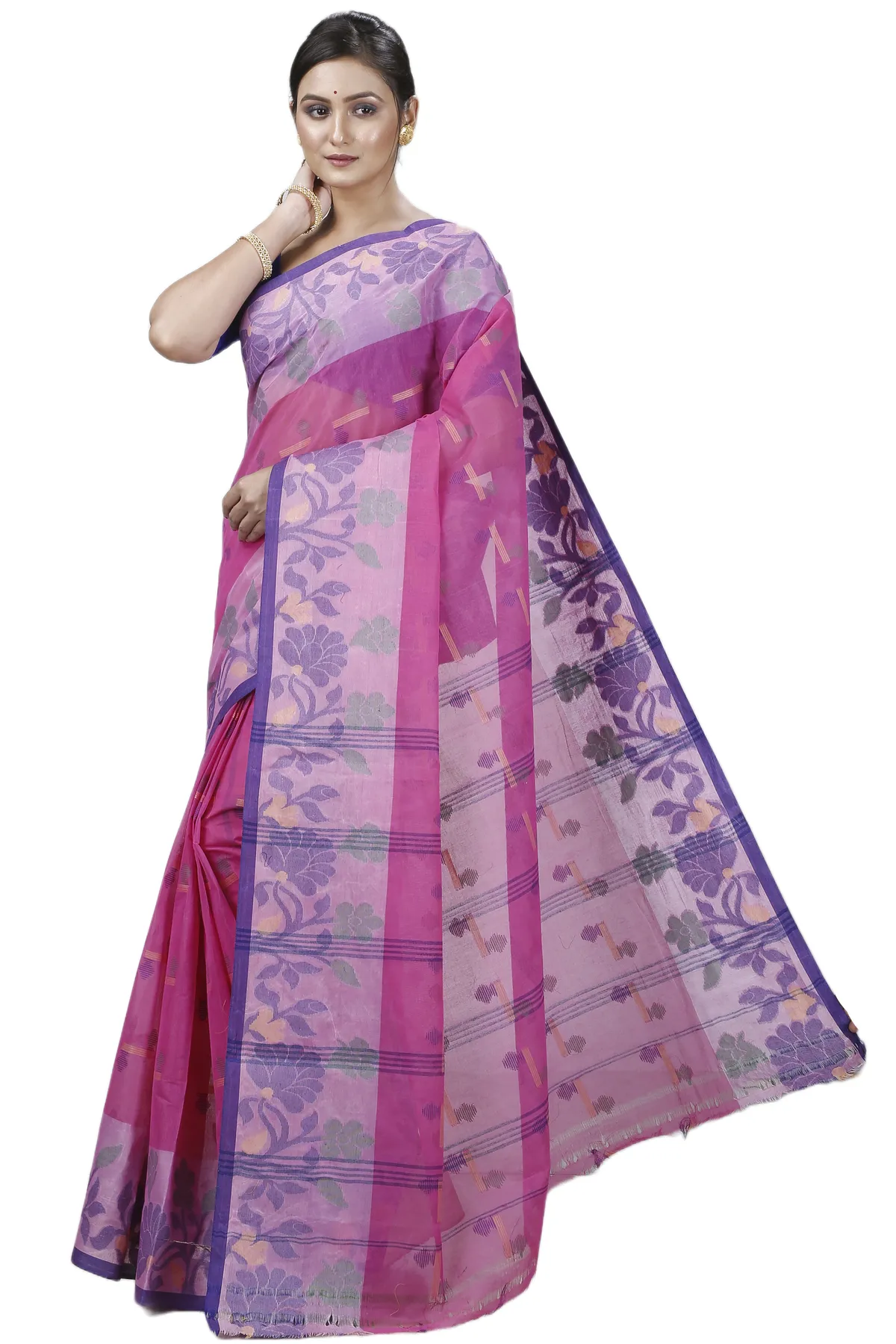 DipDiya Pure Cotton Pink Urva Classic Grace Tant Sarees