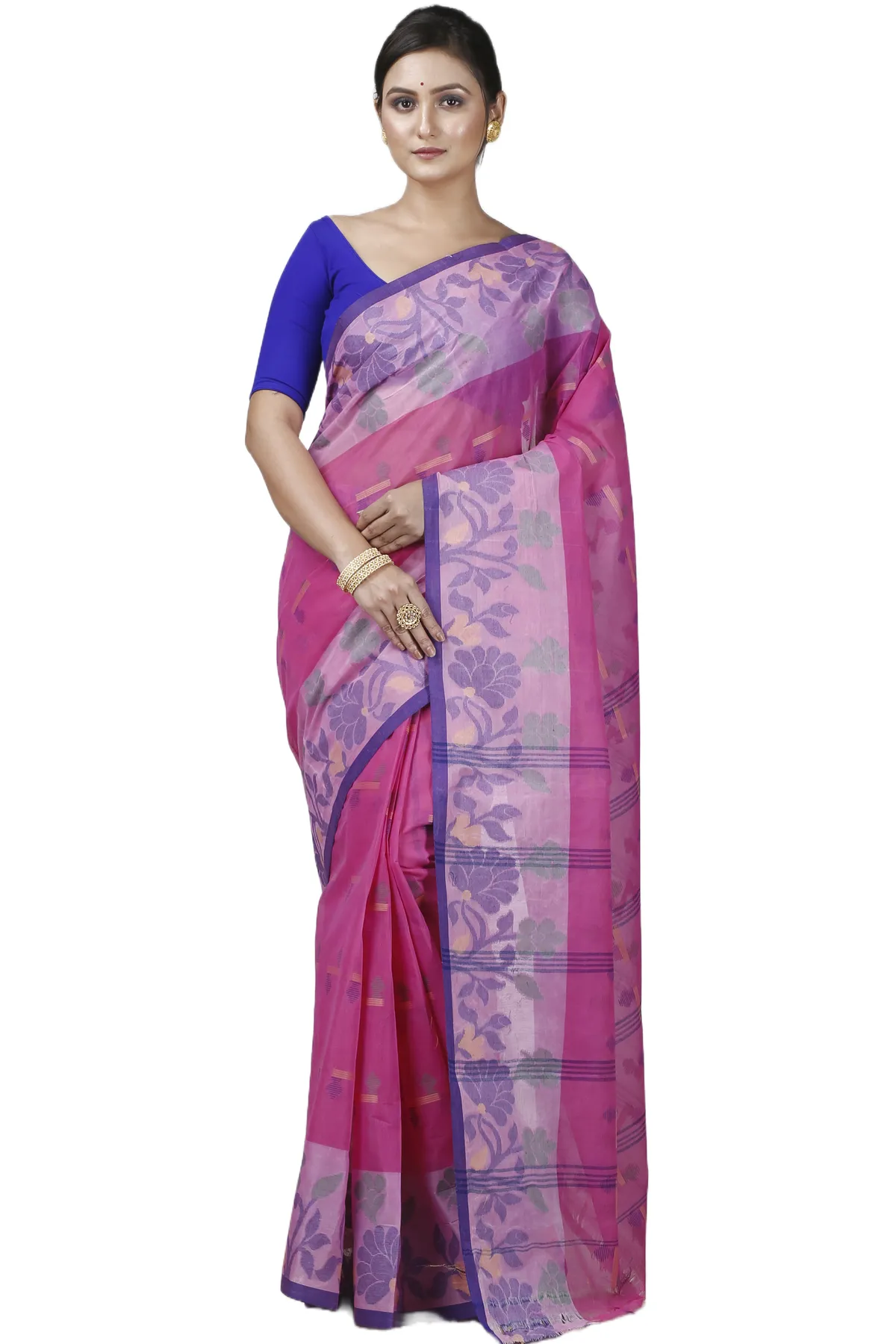 DipDiya Pure Cotton Pink Urva Classic Grace Tant Sarees