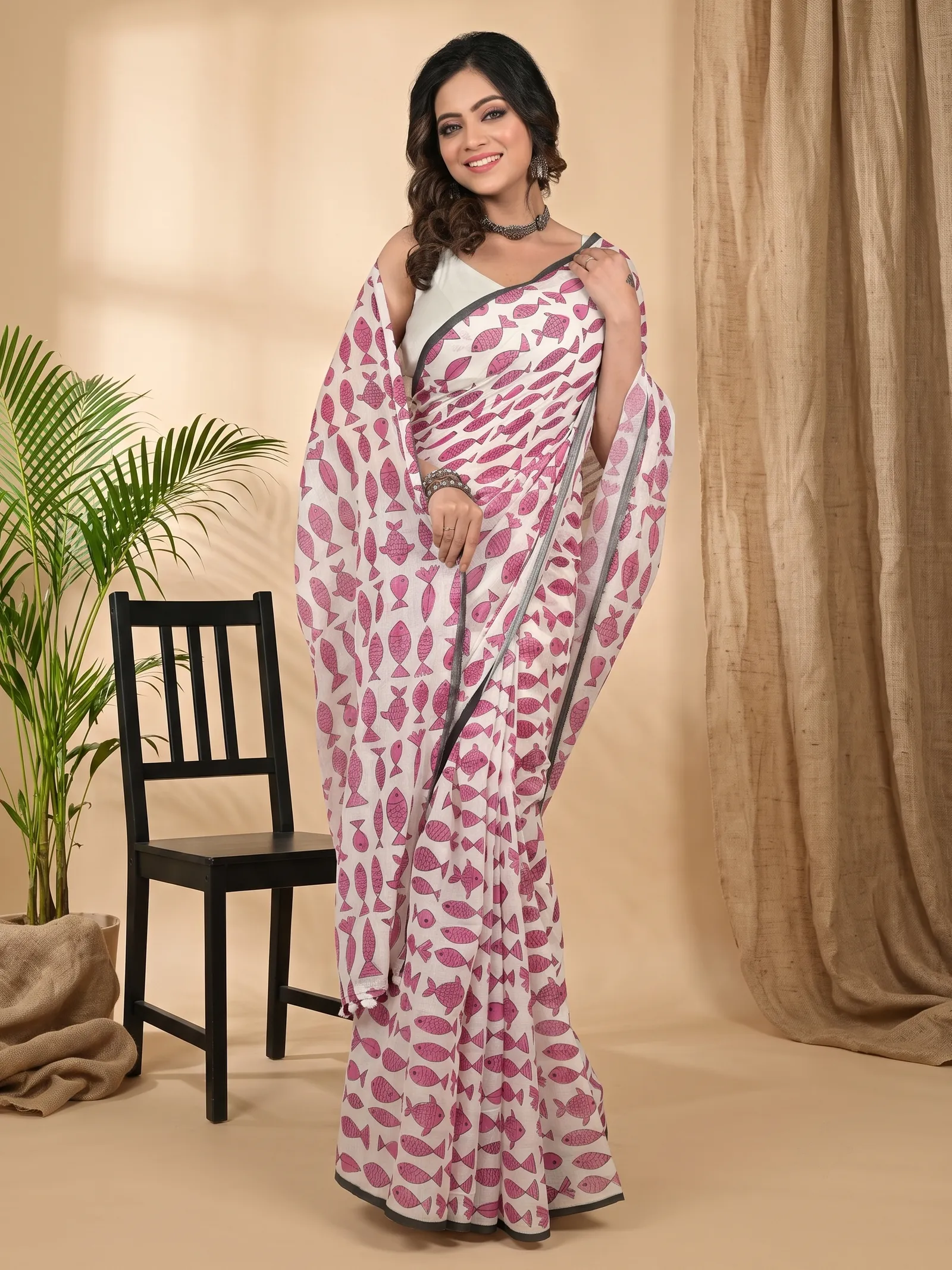 DipDiya Pure Cotton Pink White Achdik Effortless Tradition Kalamkari Printed Sarees