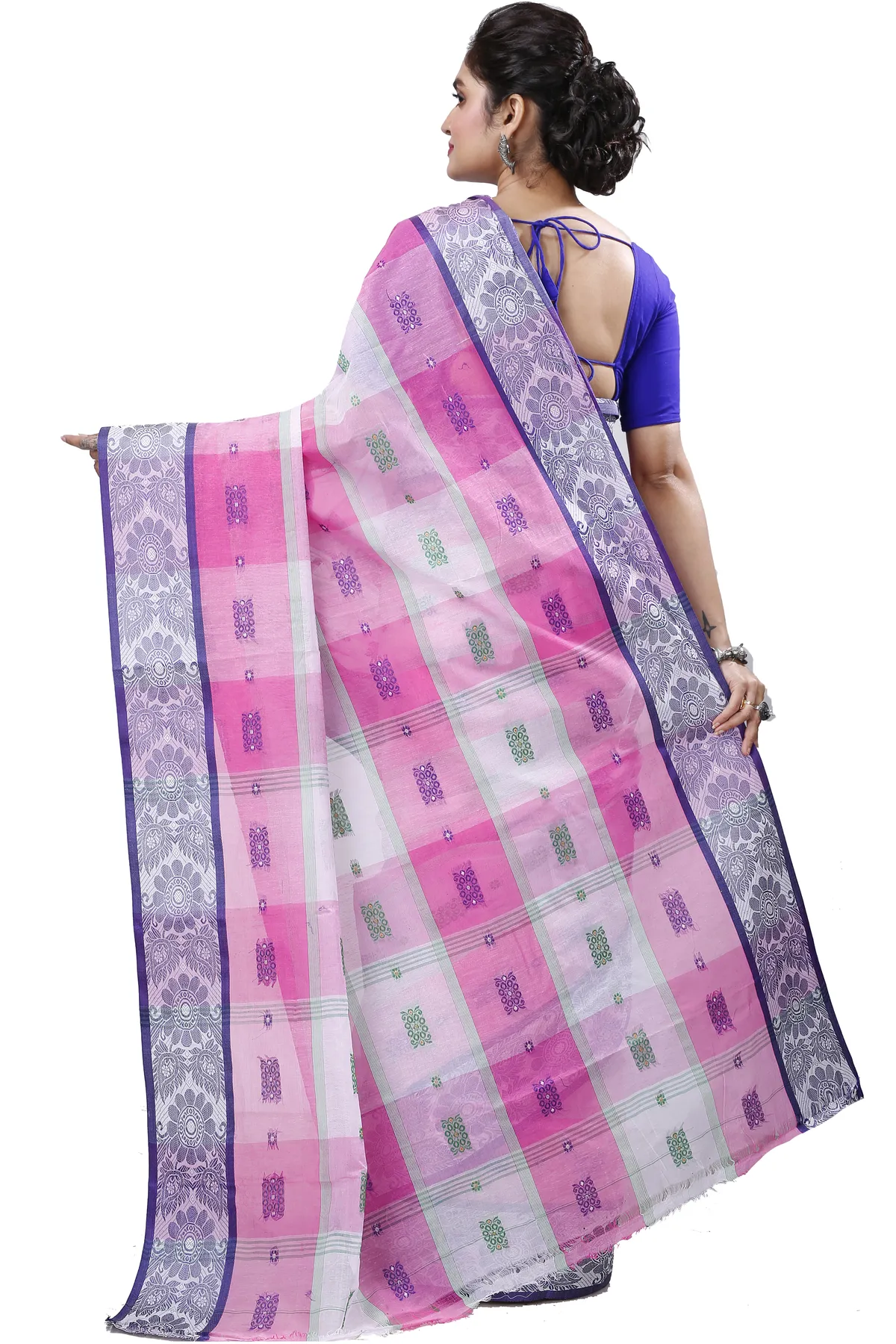 DipDiya Pure Cotton Pink White RajSahi Rooted in Bengal Tant Sarees