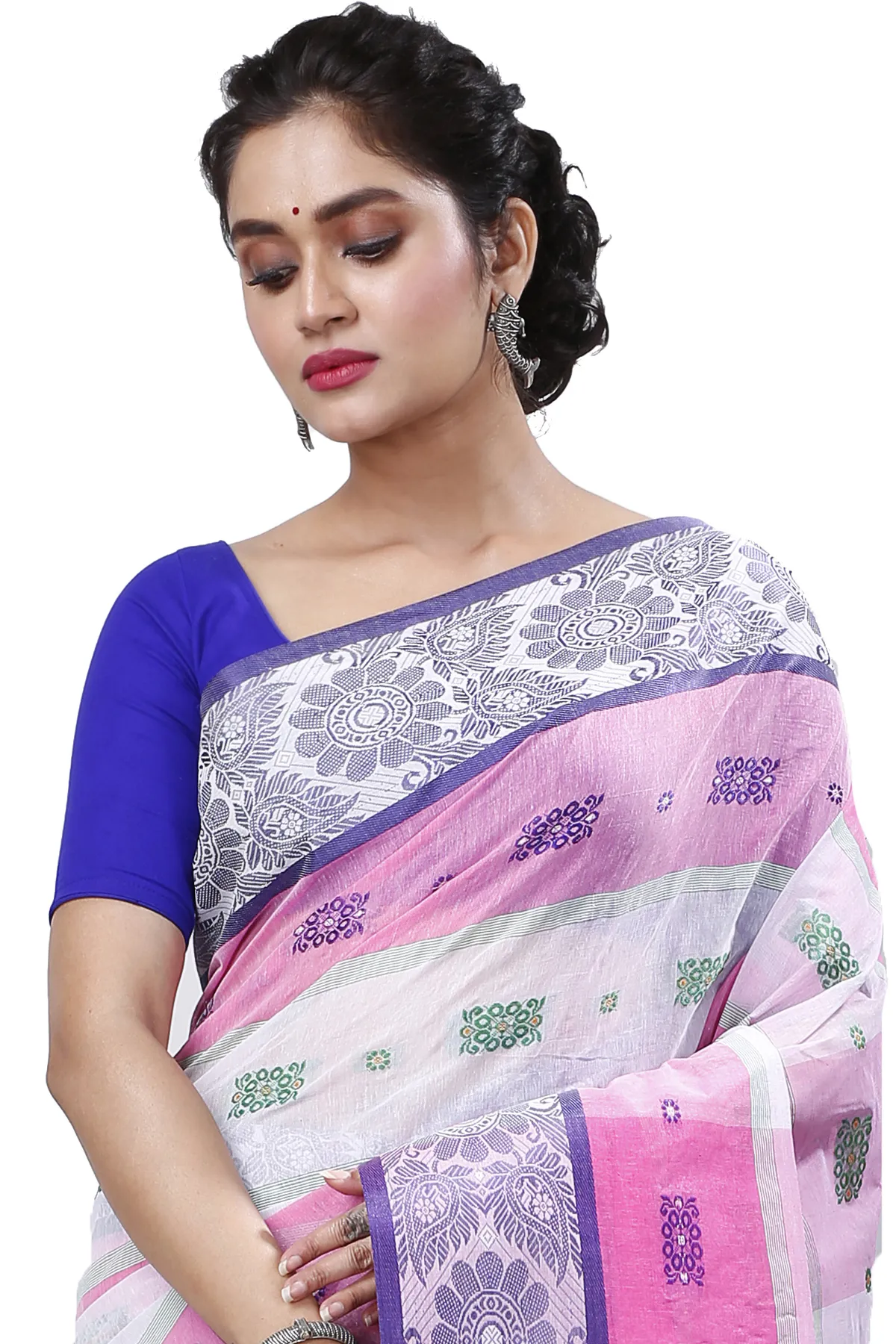 DipDiya Pure Cotton Pink White RajSahi Rooted in Bengal Tant Sarees