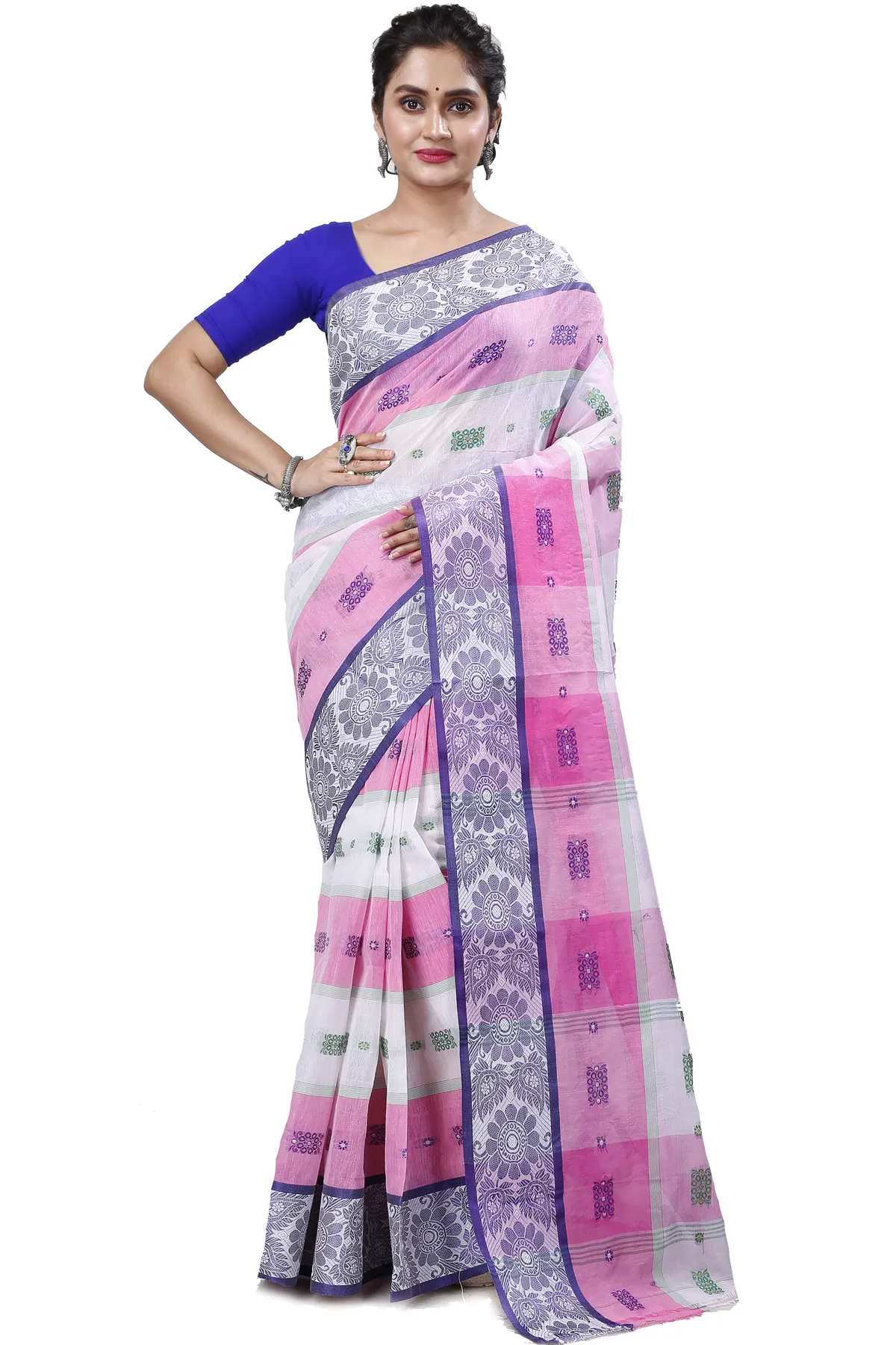 DipDiya Pure Cotton Pink White RajSahi Rooted in Bengal Tant Sarees