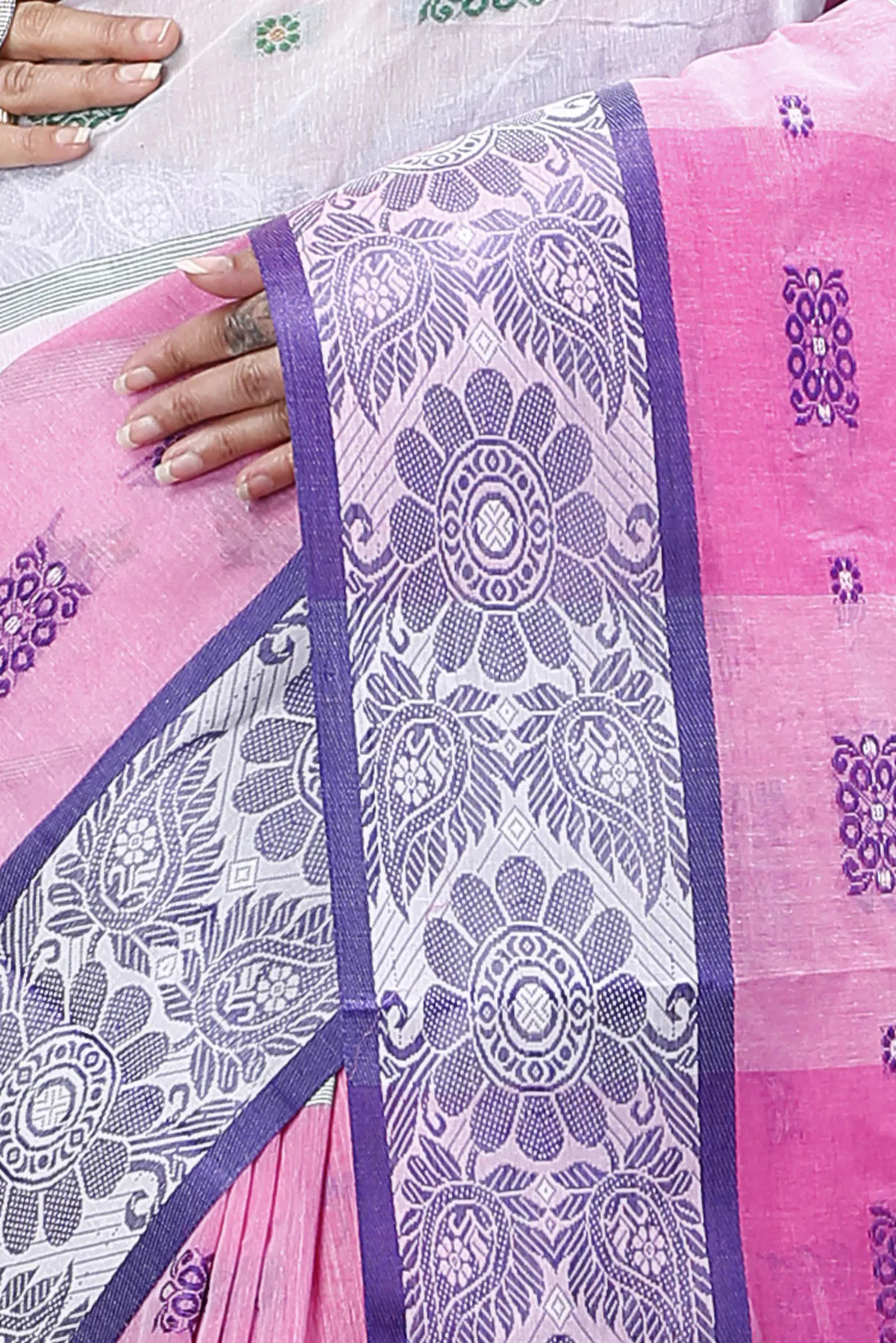 DipDiya Pure Cotton Pink White RajSahi Rooted in Bengal Tant Sarees