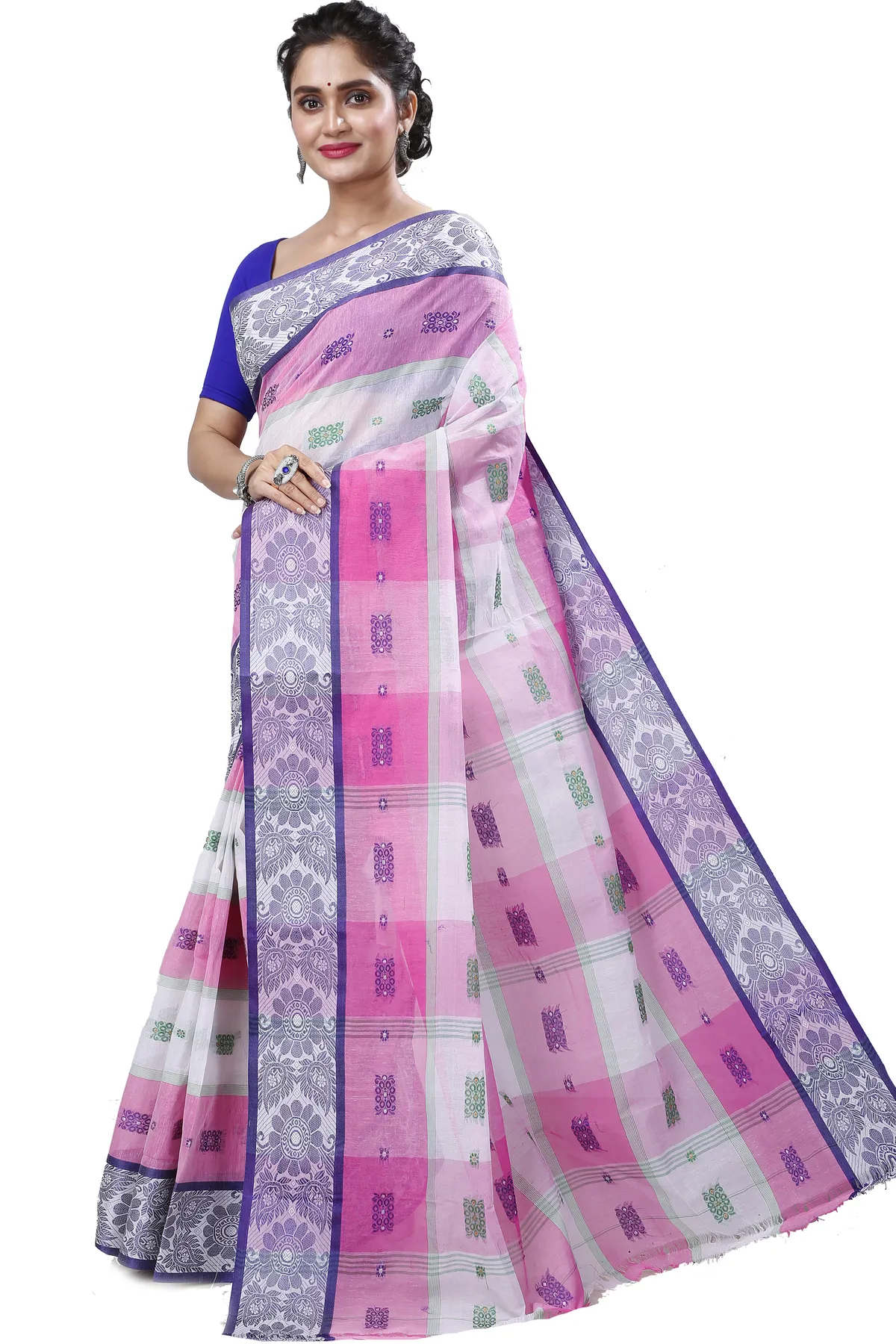 DipDiya Pure Cotton Pink White RajSahi Rooted in Bengal Tant Sarees