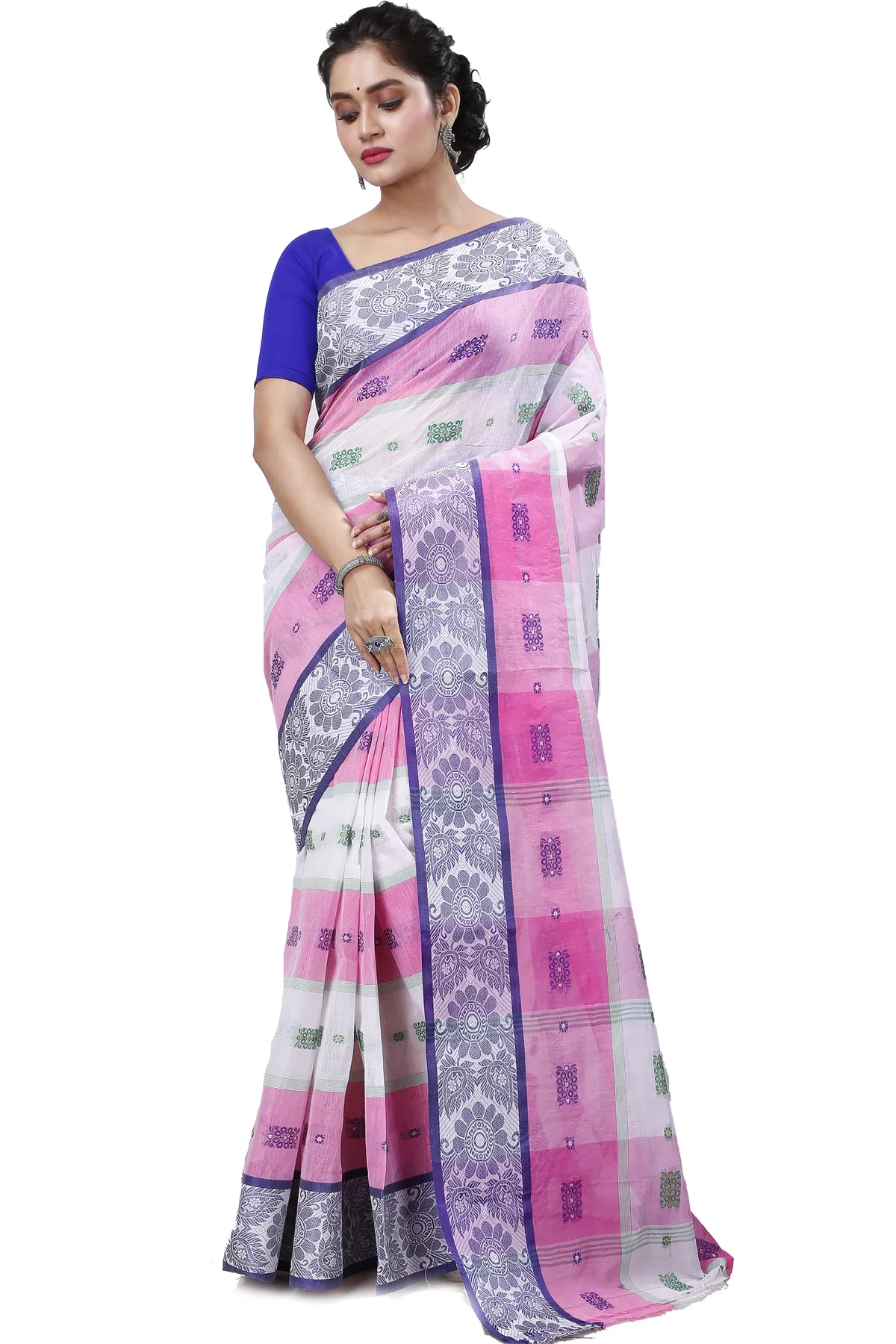 DipDiya Pure Cotton Pink White RajSahi Rooted in Bengal Tant Sarees