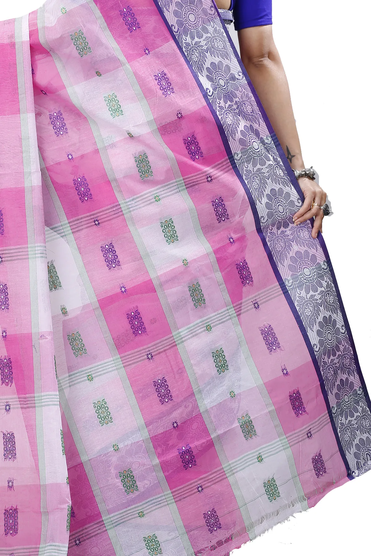 DipDiya Pure Cotton Pink White RajSahi Rooted in Bengal Tant Sarees