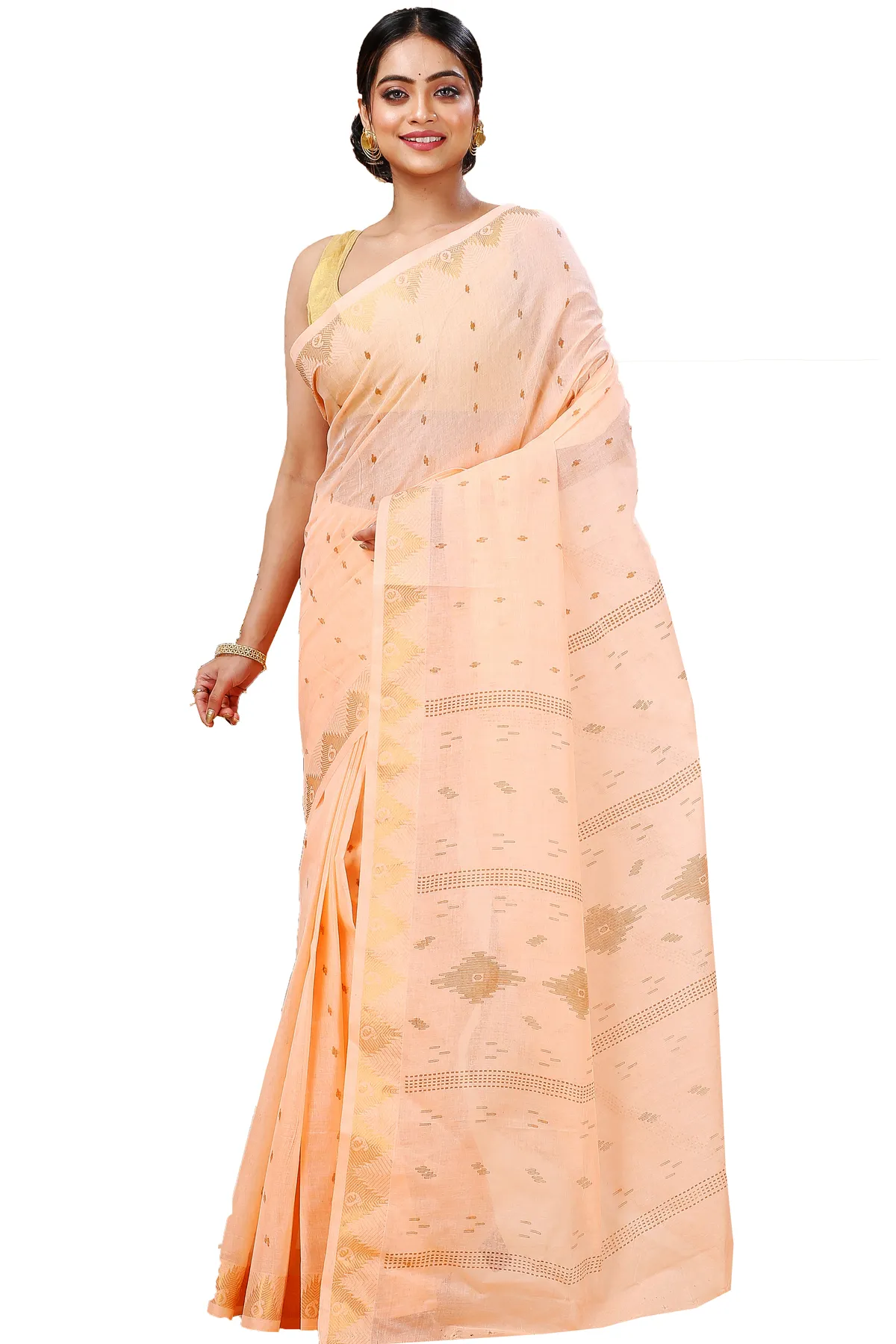 DipDiya Pure Cotton Pitch Porna Timeless Elegance Printed Tant Sarees