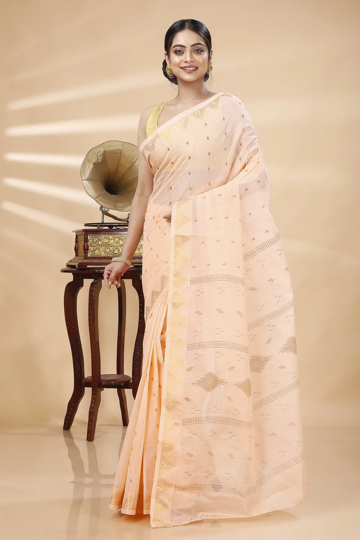DipDiya Pure Cotton Pitch Porna Timeless Elegance Printed Tant Sarees