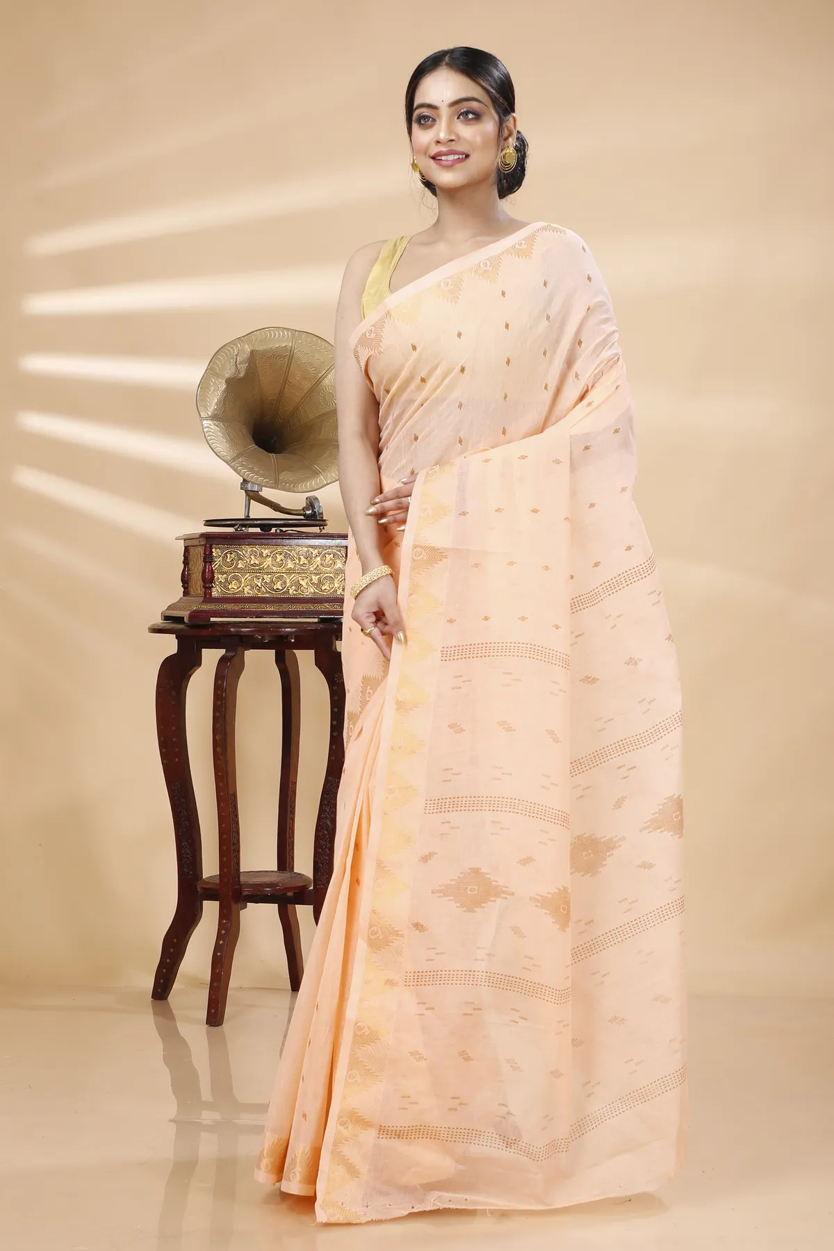 DipDiya Pure Cotton Pitch Porna Timeless Elegance Printed Tant Sarees