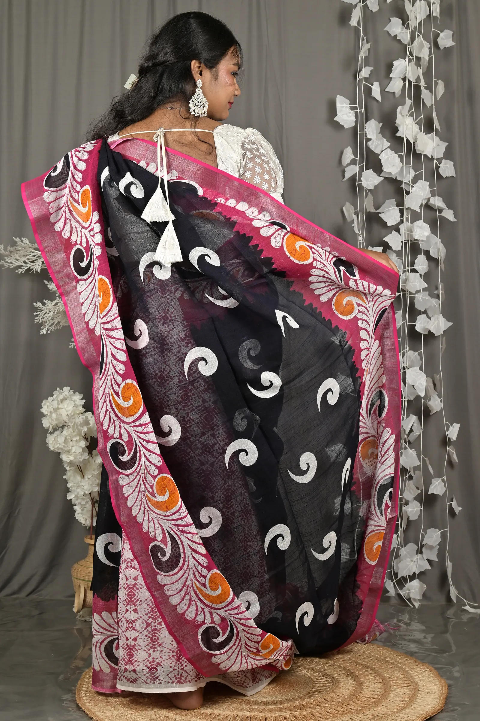 DipDiya Pure Cotton Purpel Black Dinesi Essence of Bengal Batik Print Sarees