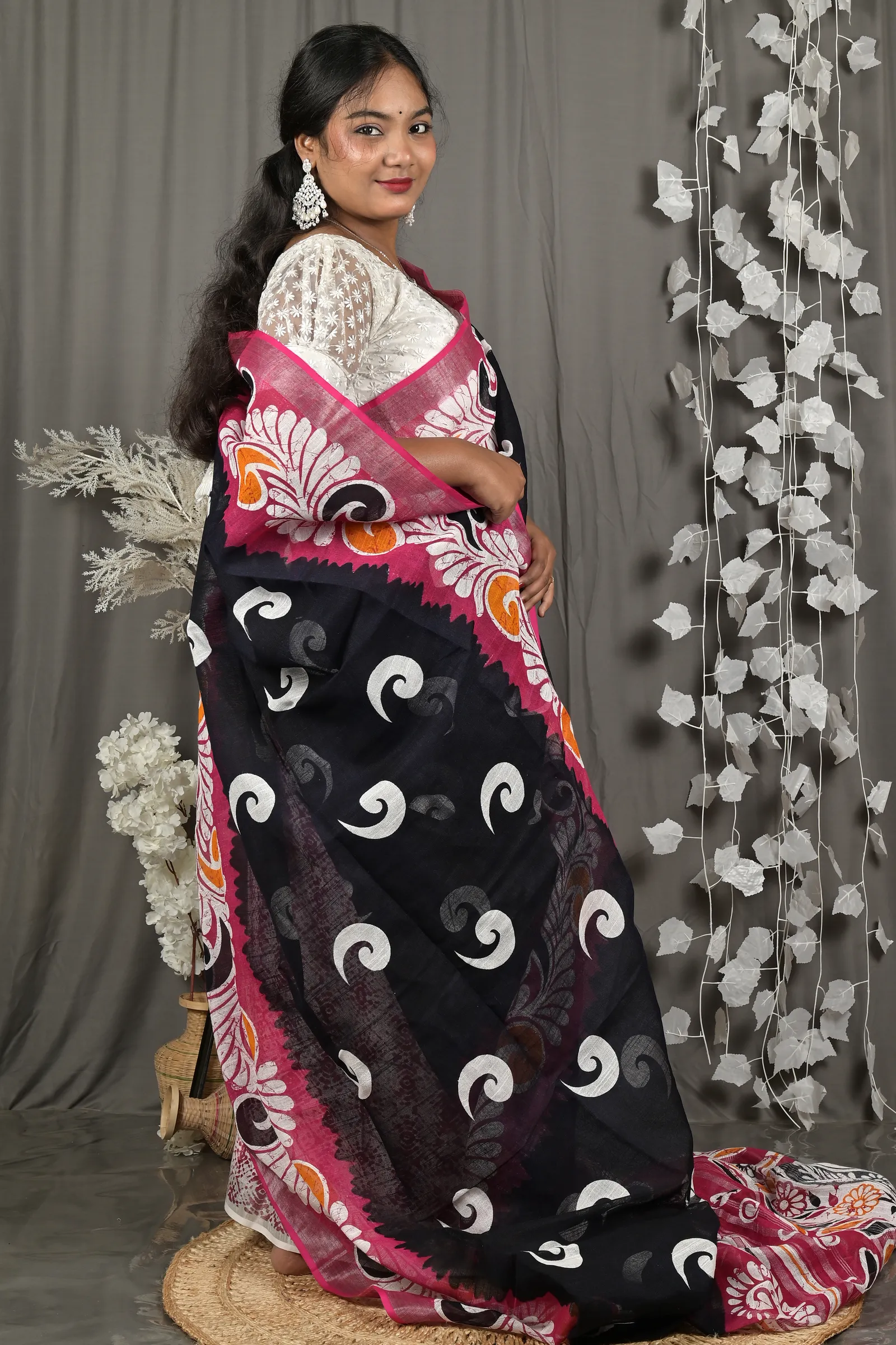 DipDiya Pure Cotton Purpel Black Dinesi Essence of Bengal Batik Print Sarees
