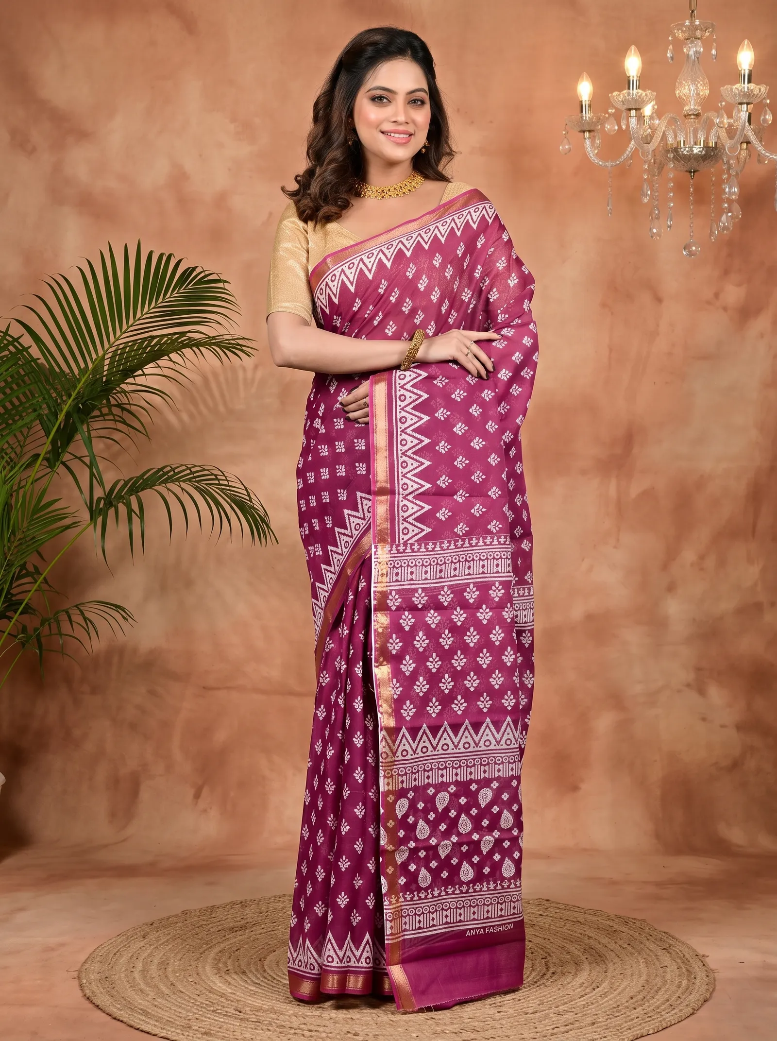 DipDiya Pure Cotton Purpel Febasi Artisan Woven Batik Print Sarees