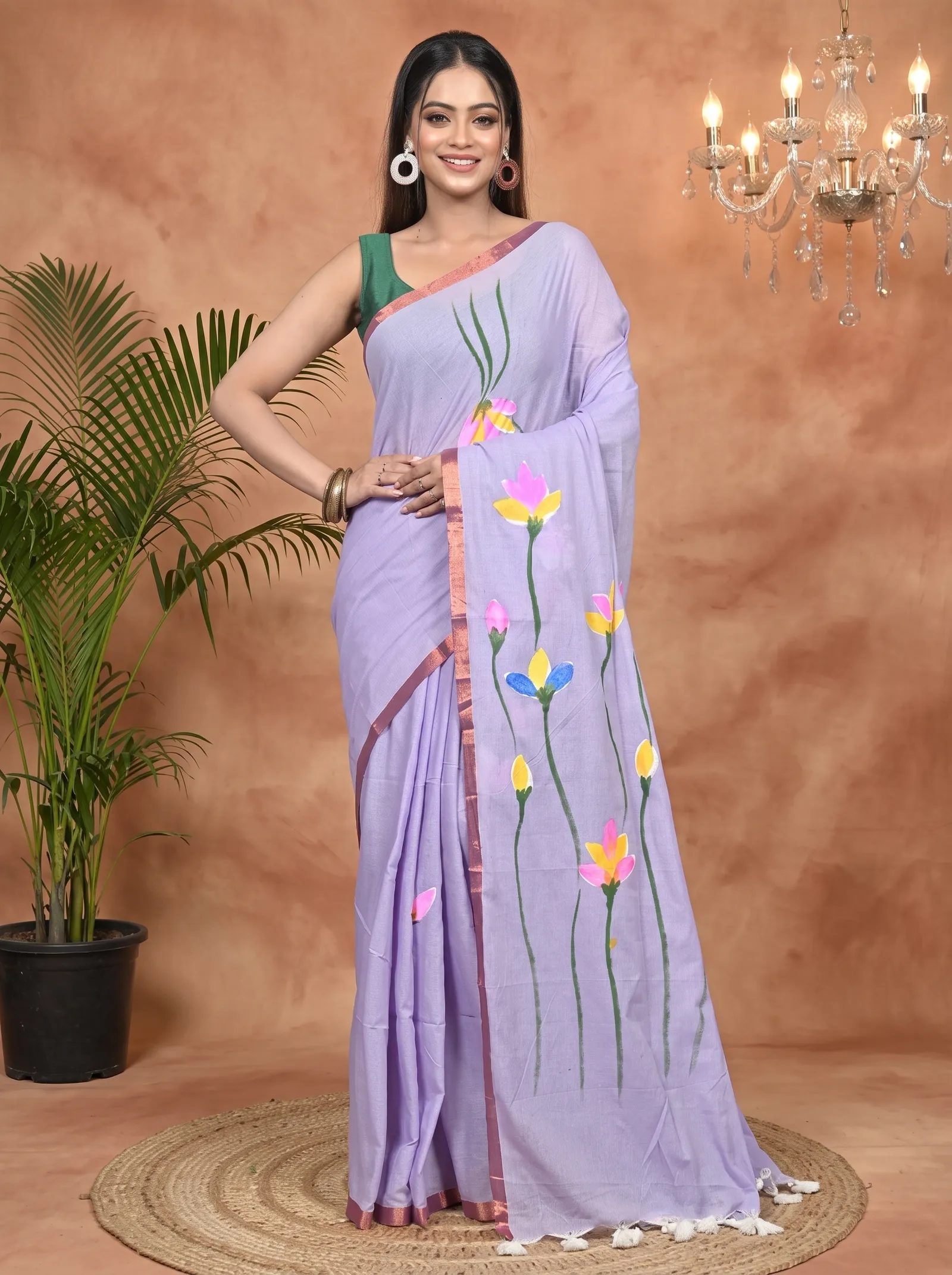 DipDiya Pure Cotton Purpel Norah Crafted with Soul Hand Painted Sarees