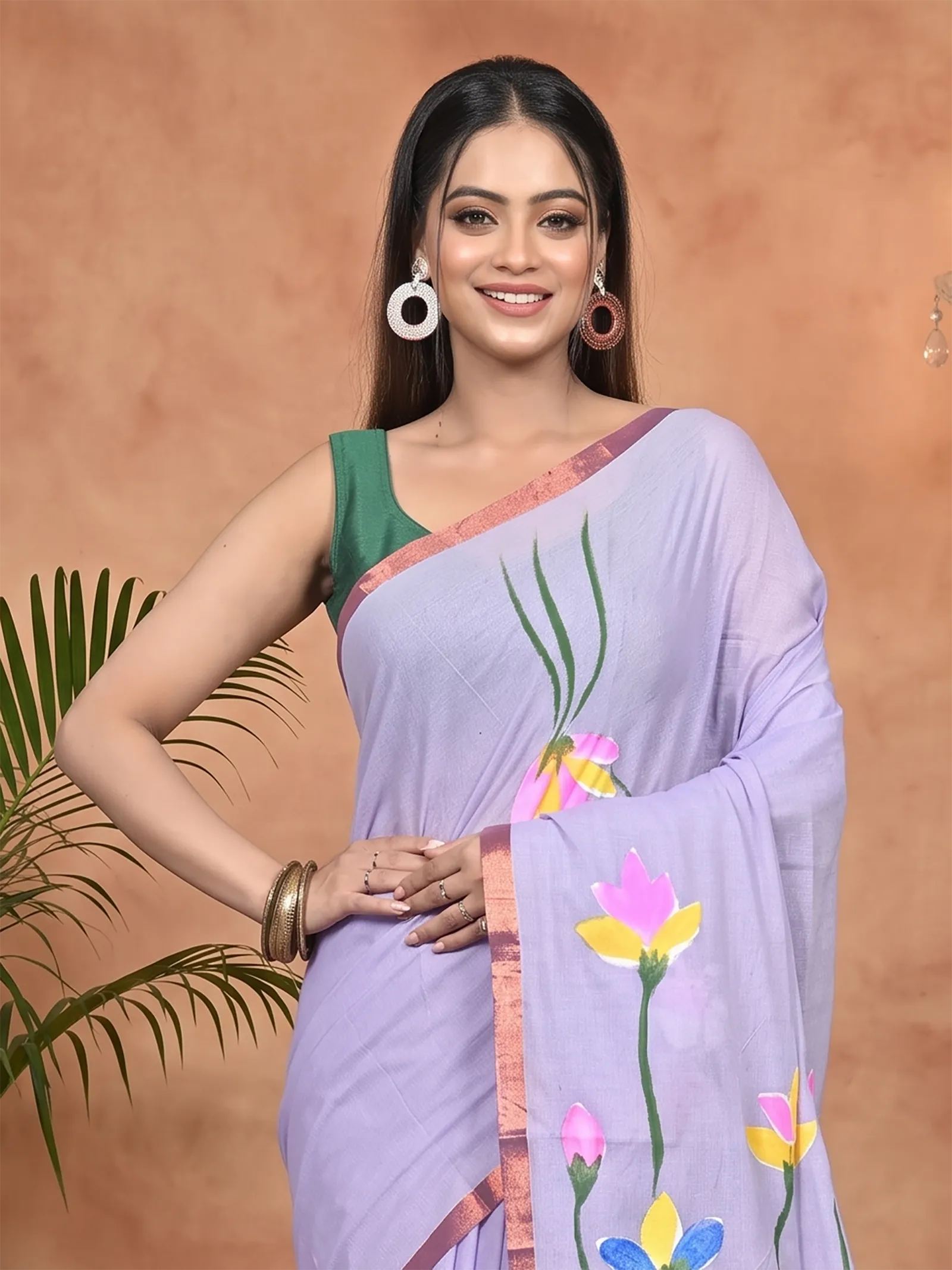 DipDiya Pure Cotton Purpel Norah Crafted with Soul Hand Painted Sarees