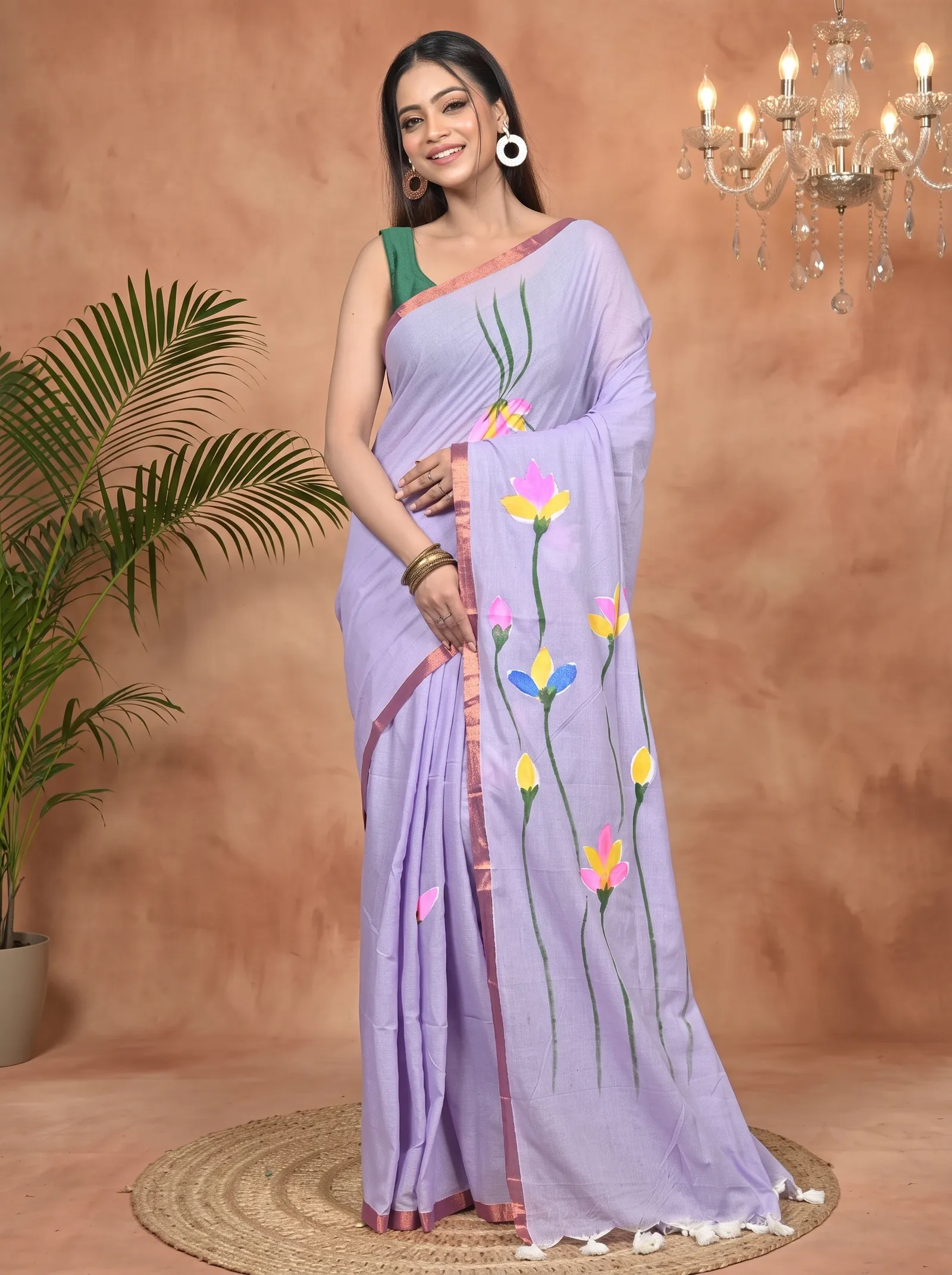 DipDiya Pure Cotton Purpel Norah Crafted with Soul Hand Painted Sarees