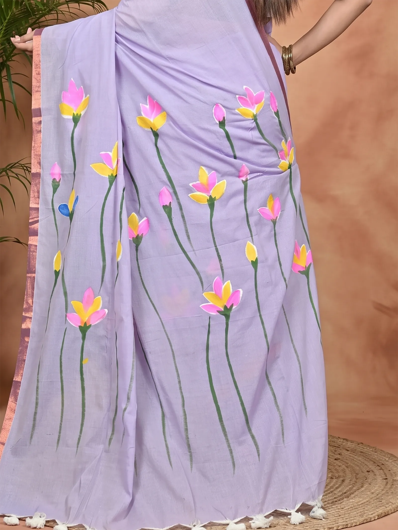 DipDiya Pure Cotton Purpel Norah Crafted with Soul Hand Painted Sarees