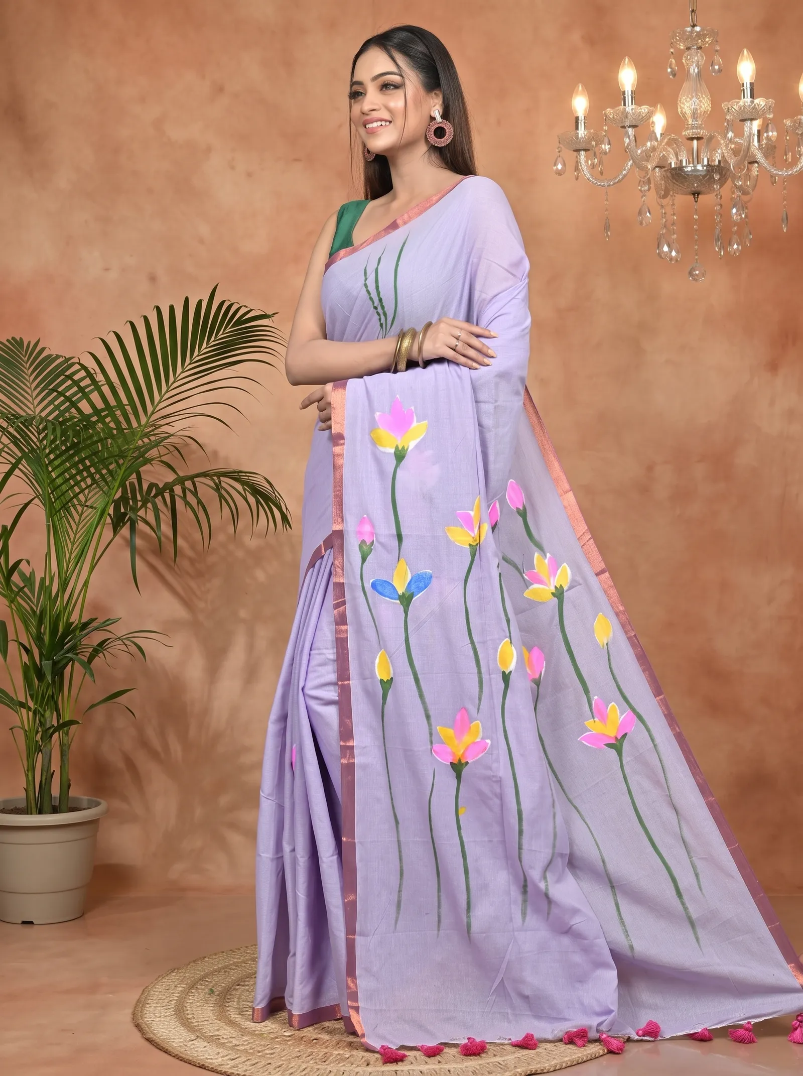 DipDiya Pure Cotton Purpel Norah Crafted with Soul Hand Painted Sarees