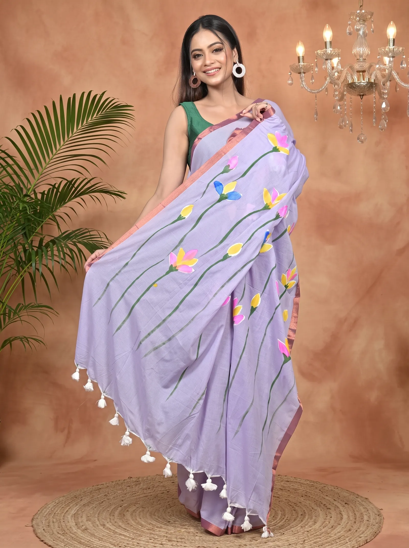 DipDiya Pure Cotton Purpel Norah Crafted with Soul Hand Painted Sarees