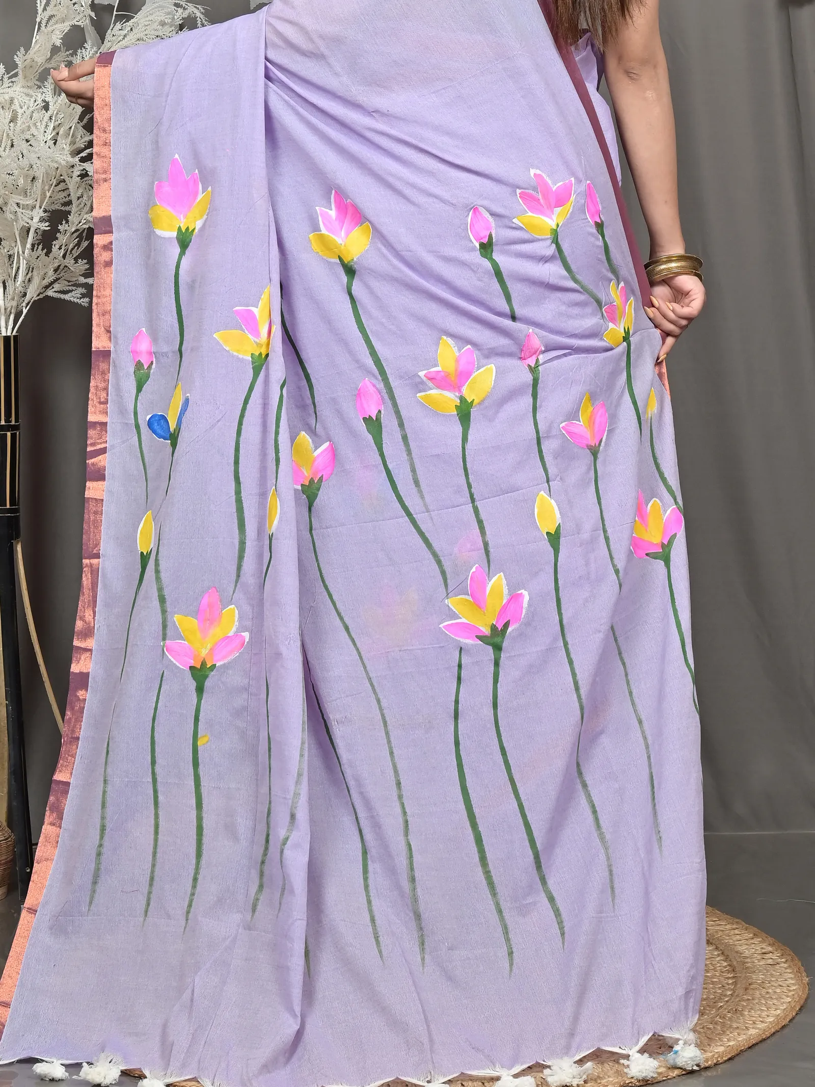 DipDiya Pure Cotton Purpel Norah Crafted with Soul Hand Painted Sarees