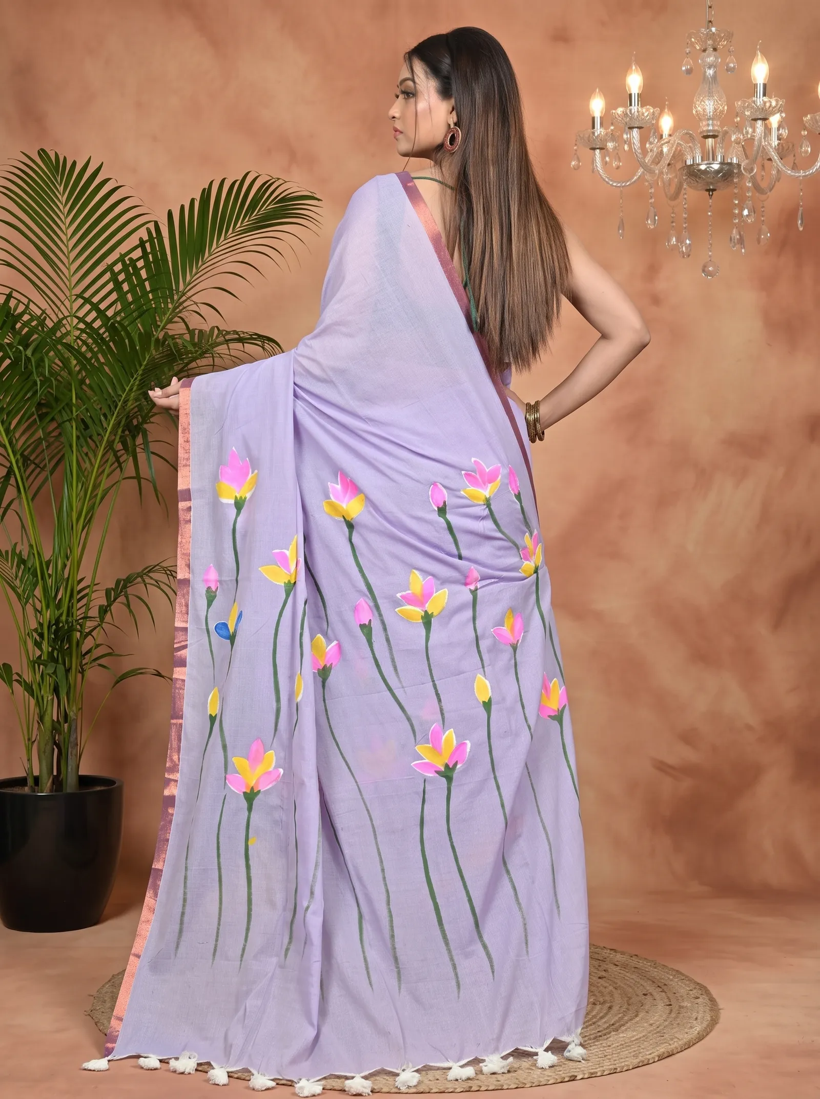DipDiya Pure Cotton Purpel Norah Crafted with Soul Hand Painted Sarees