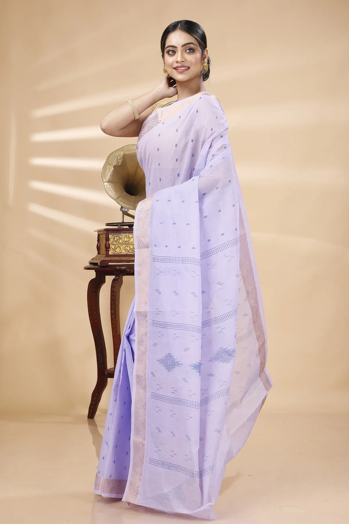 DipDiya Pure Cotton Purpel Porna Traditional Elegance Printed Tant Sarees
