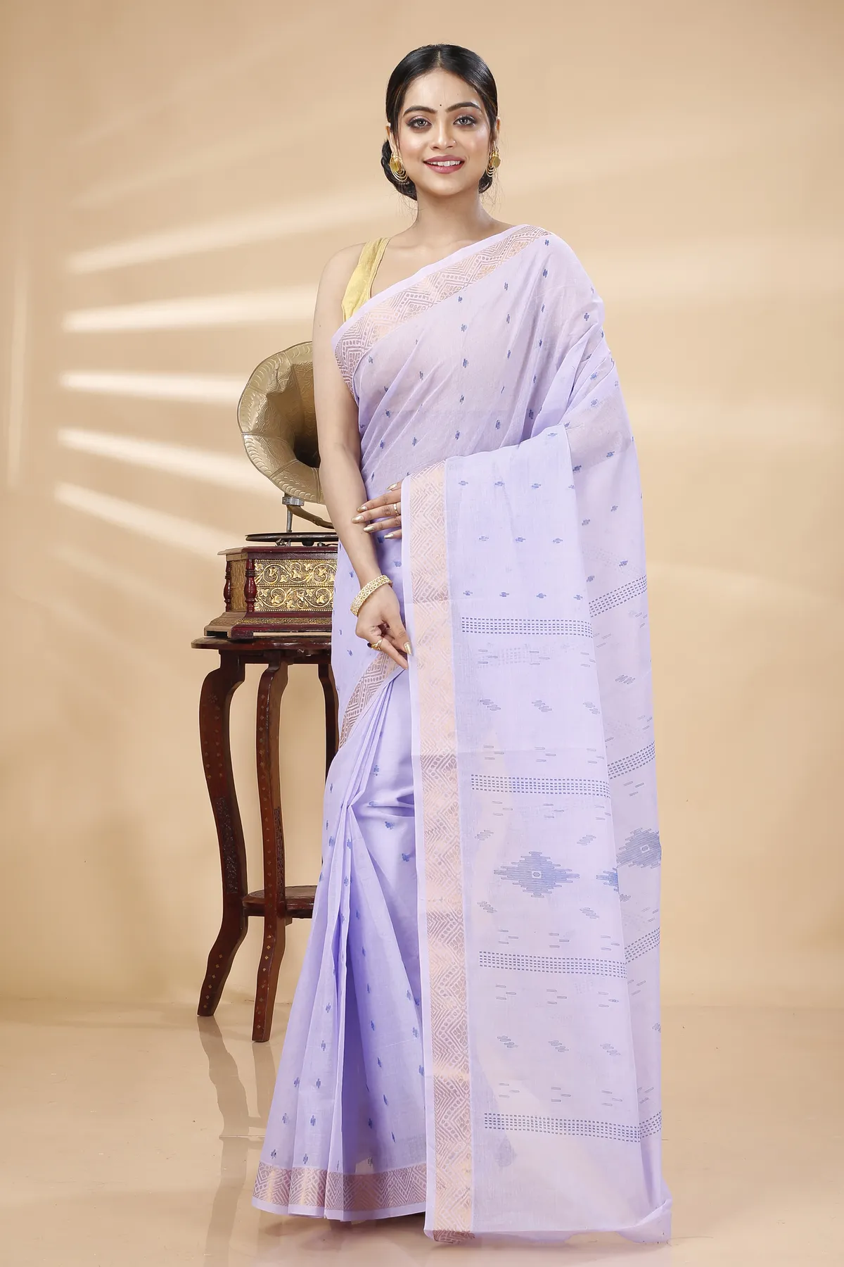 DipDiya Pure Cotton Purpel Porna Traditional Elegance Printed Tant Sarees