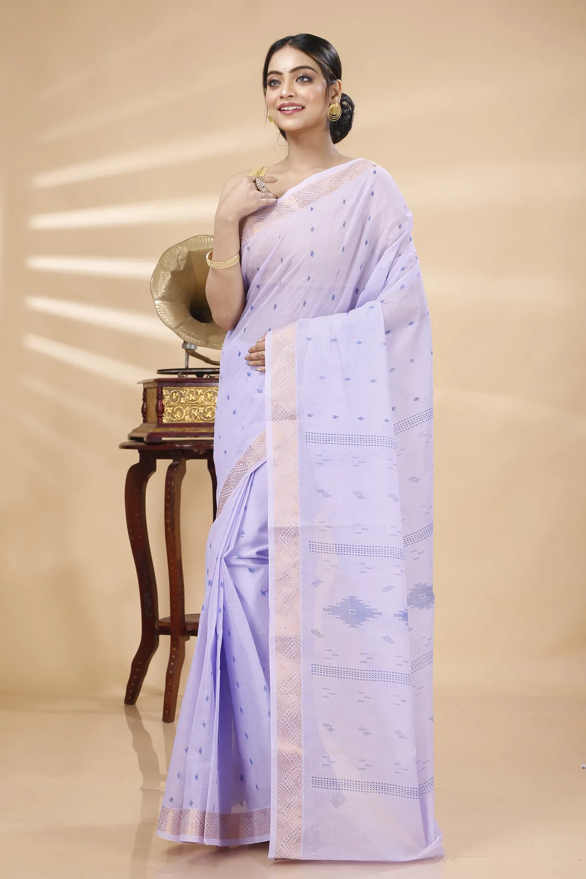 DipDiya Pure Cotton Purpel Porna Traditional Elegance Printed Tant Sarees
