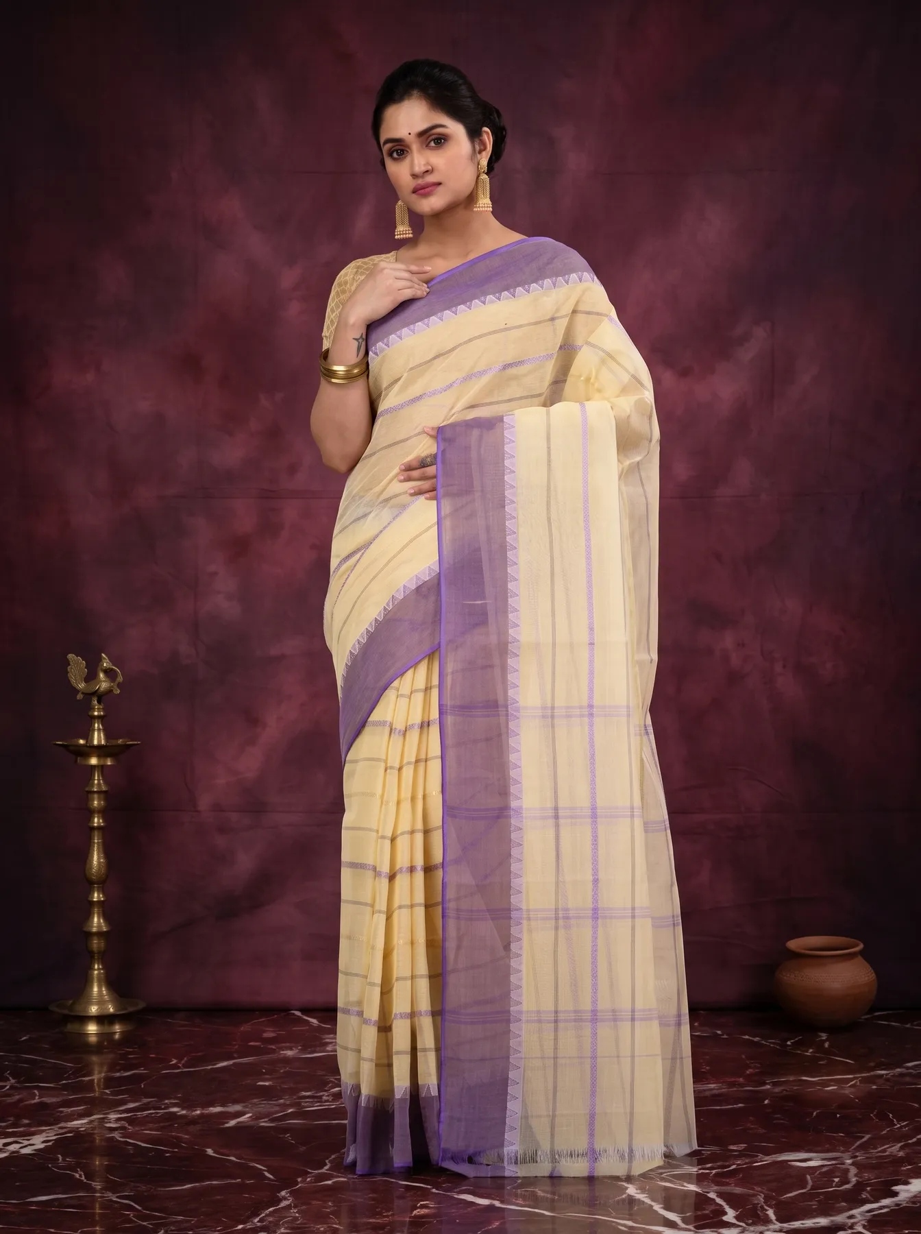 DipDiya Pure Cotton Purple Boysko Bengal’s Tradition Tant Sarees