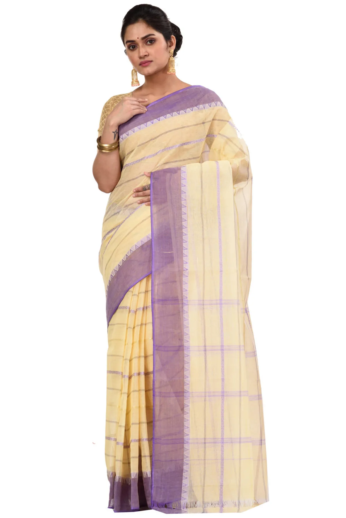 DipDiya Pure Cotton Purple Boysko Bengal’s Tradition Tant Sarees