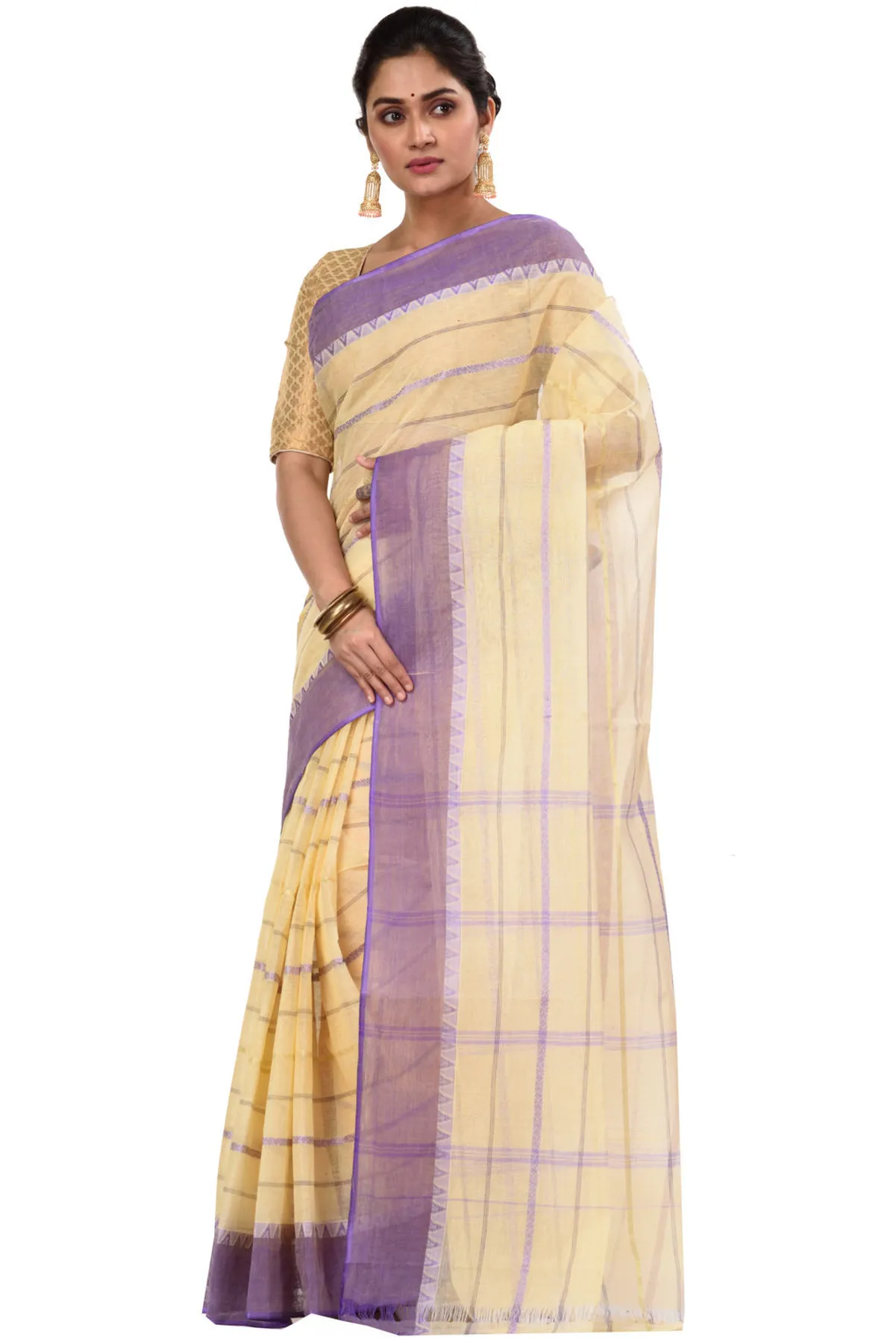 DipDiya Pure Cotton Purple Boysko Bengal’s Tradition Tant Sarees