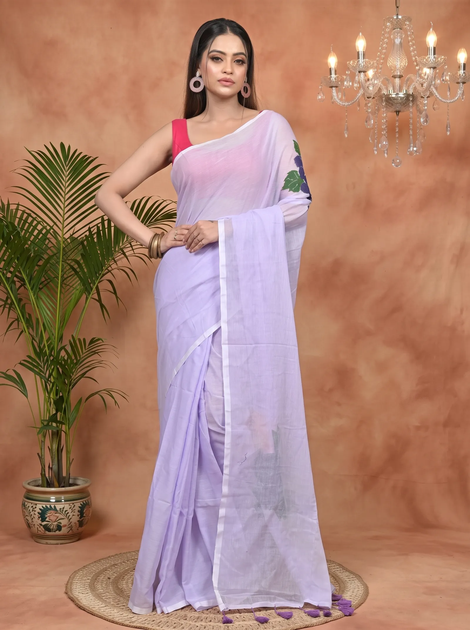 DipDiya Pure Cotton Purple Norika Essence of Bengal Hand Painted Sarees