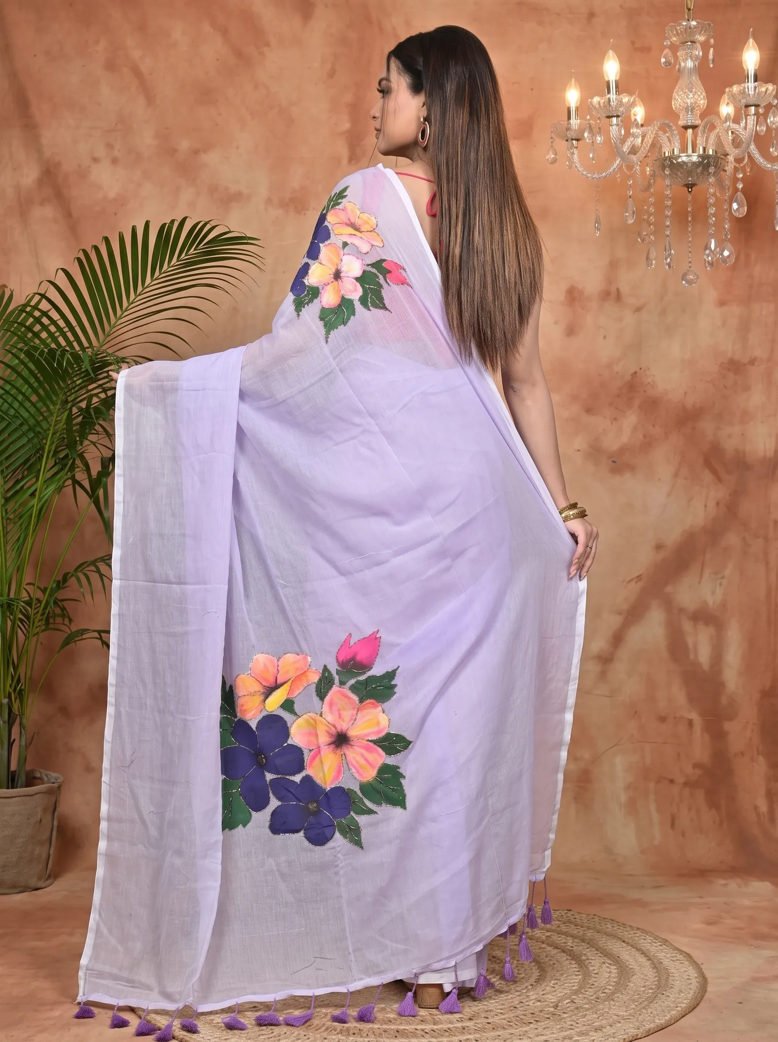 DipDiya Pure Cotton Purple Norika Essence of Bengal Hand Painted Sarees