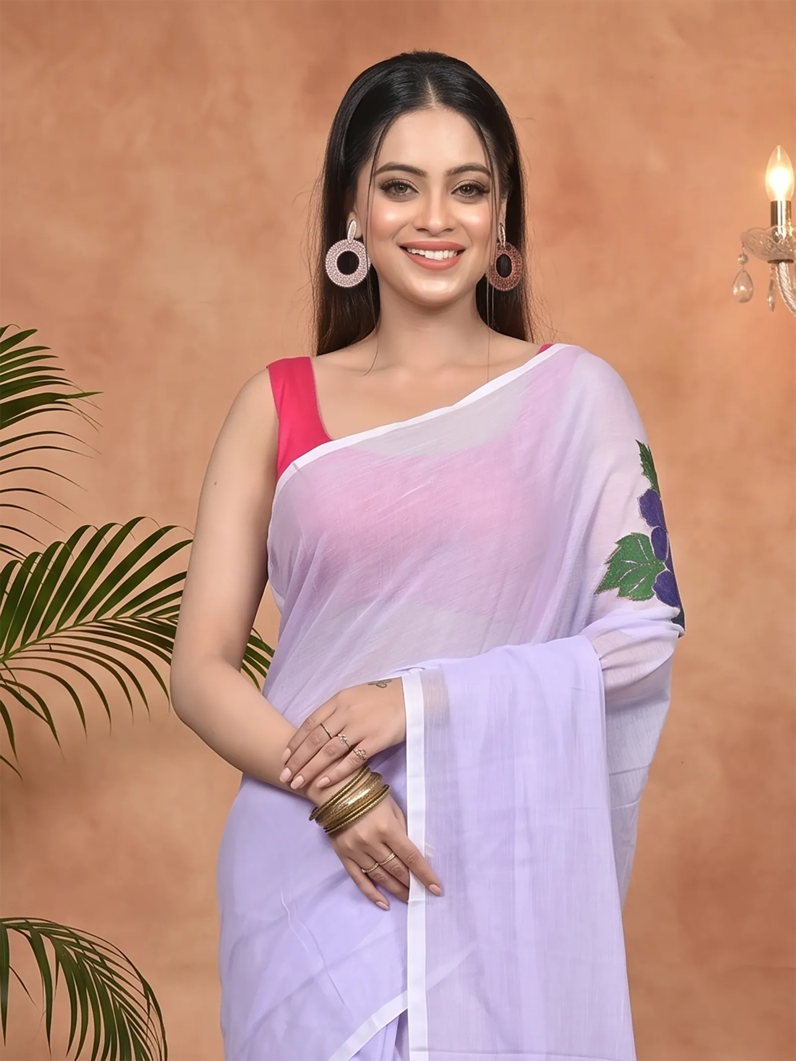 DipDiya Pure Cotton Purple Norika Essence of Bengal Hand Painted Sarees