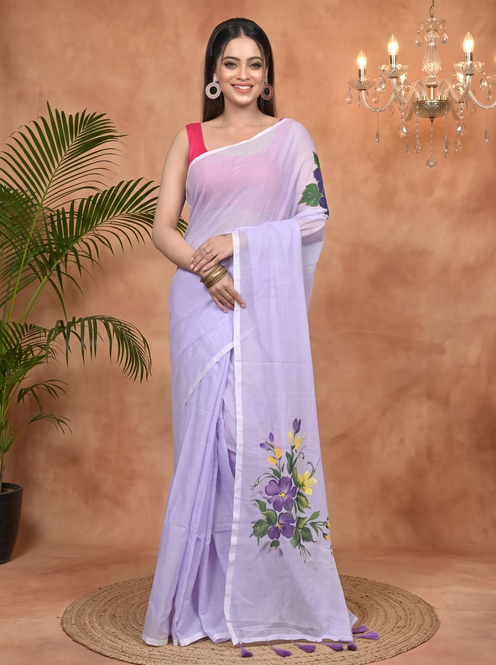 DipDiya Pure Cotton Purple Norika Essence of Bengal Hand Painted Sarees