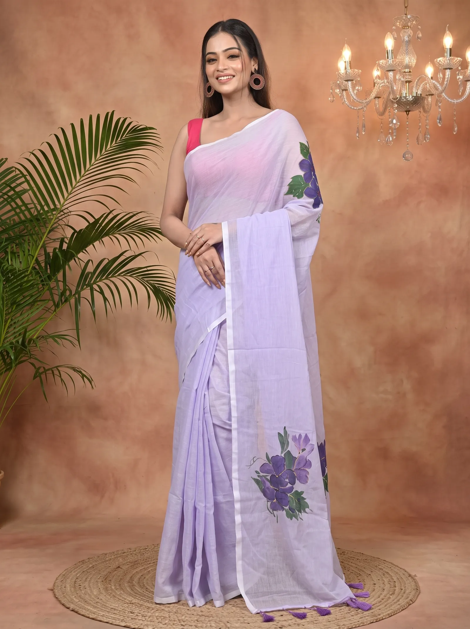 DipDiya Pure Cotton Purple Norika Essence of Bengal Hand Painted Sarees