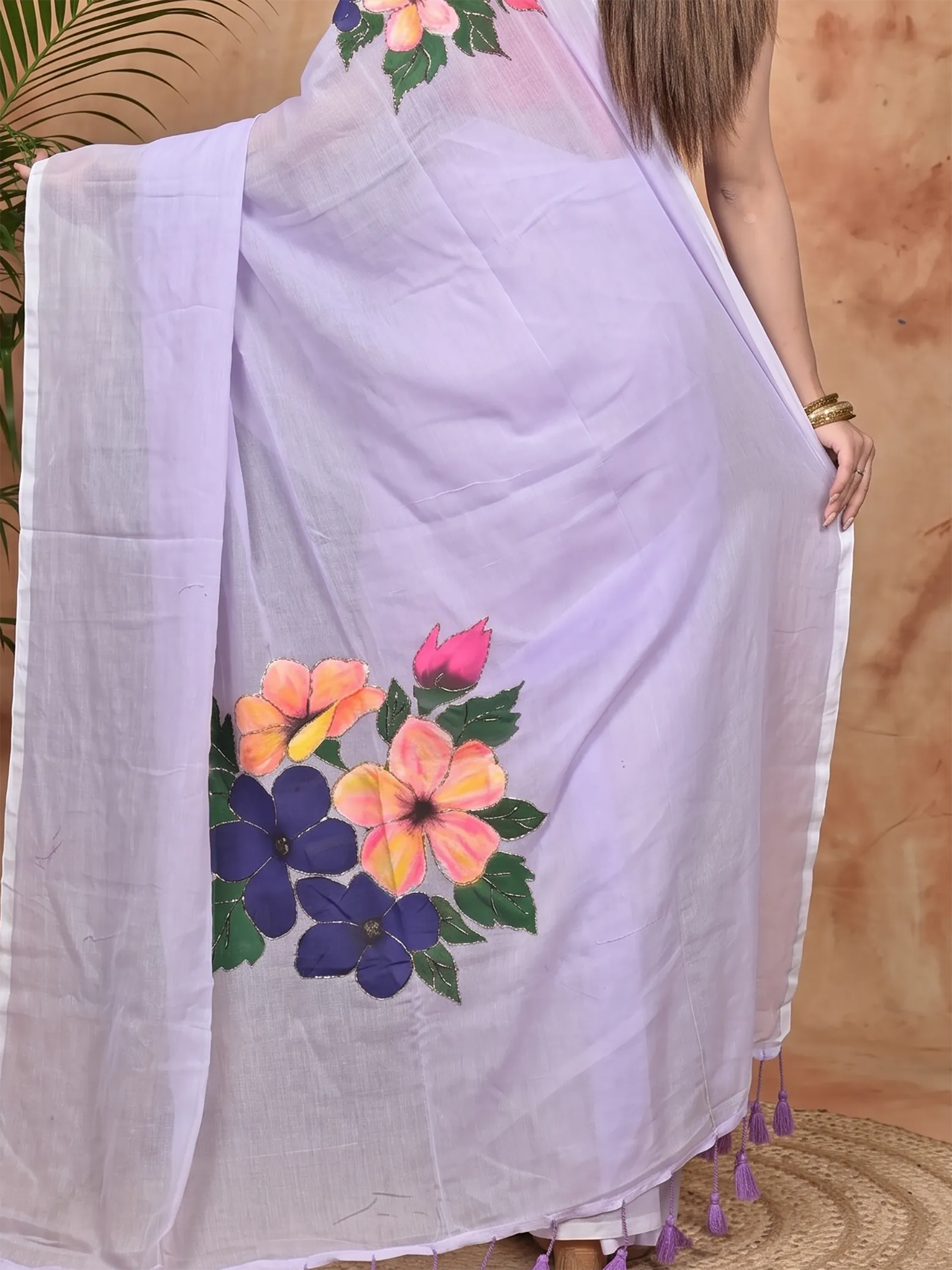 DipDiya Pure Cotton Purple Norika Essence of Bengal Hand Painted Sarees